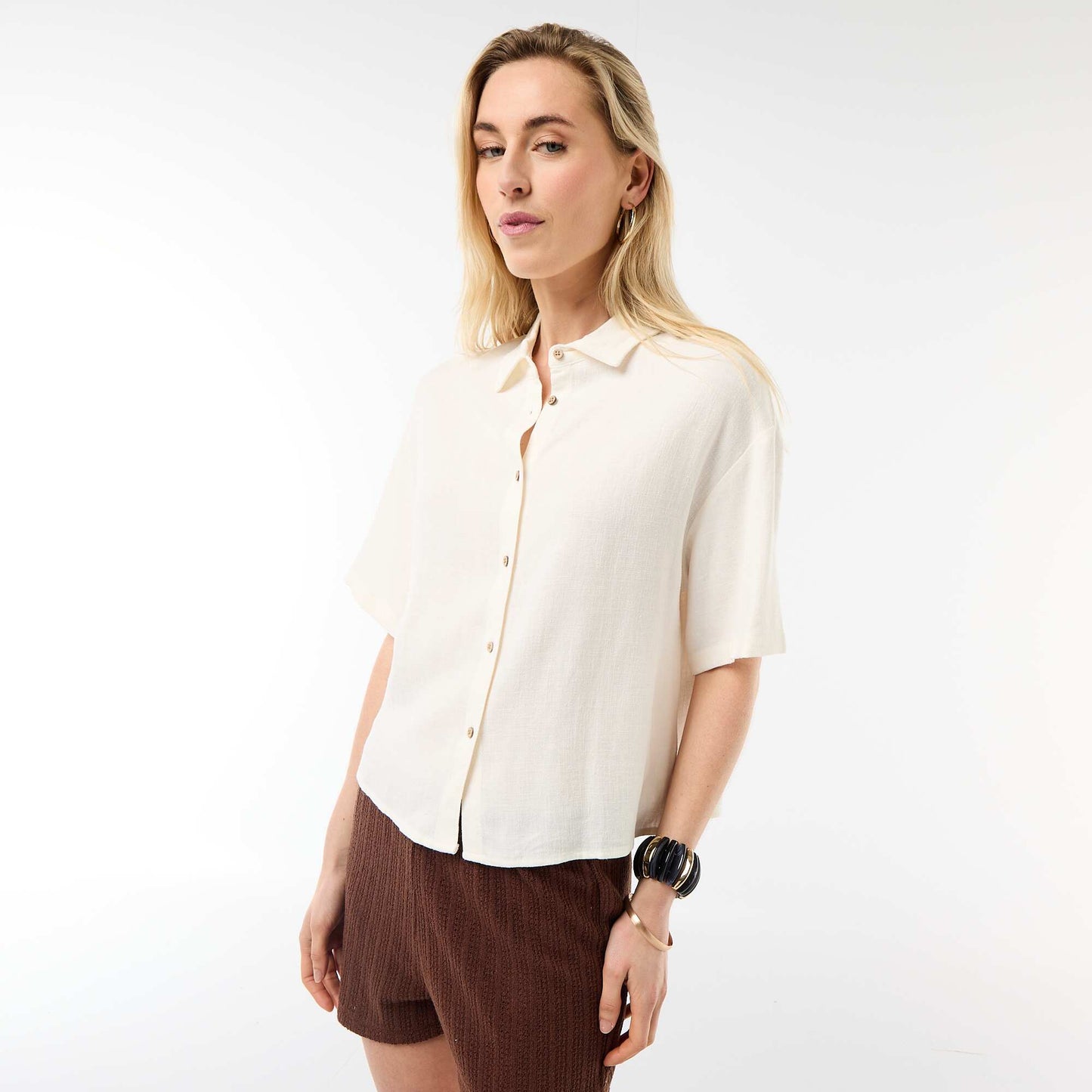 Chemise unie à manches courtes BLANC