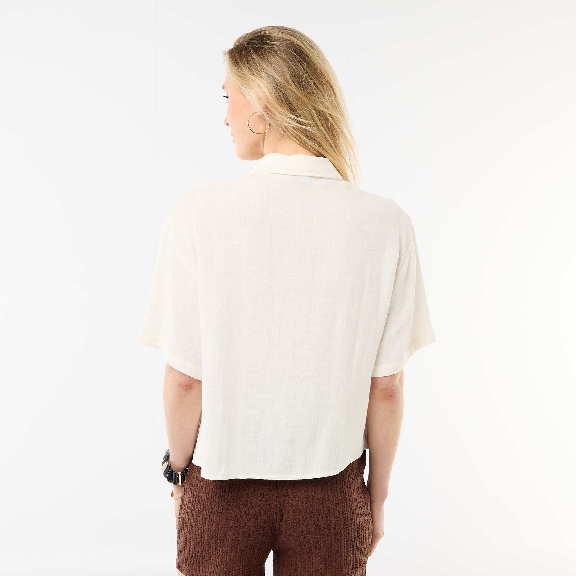 Chemise unie à manches courtes BLANC