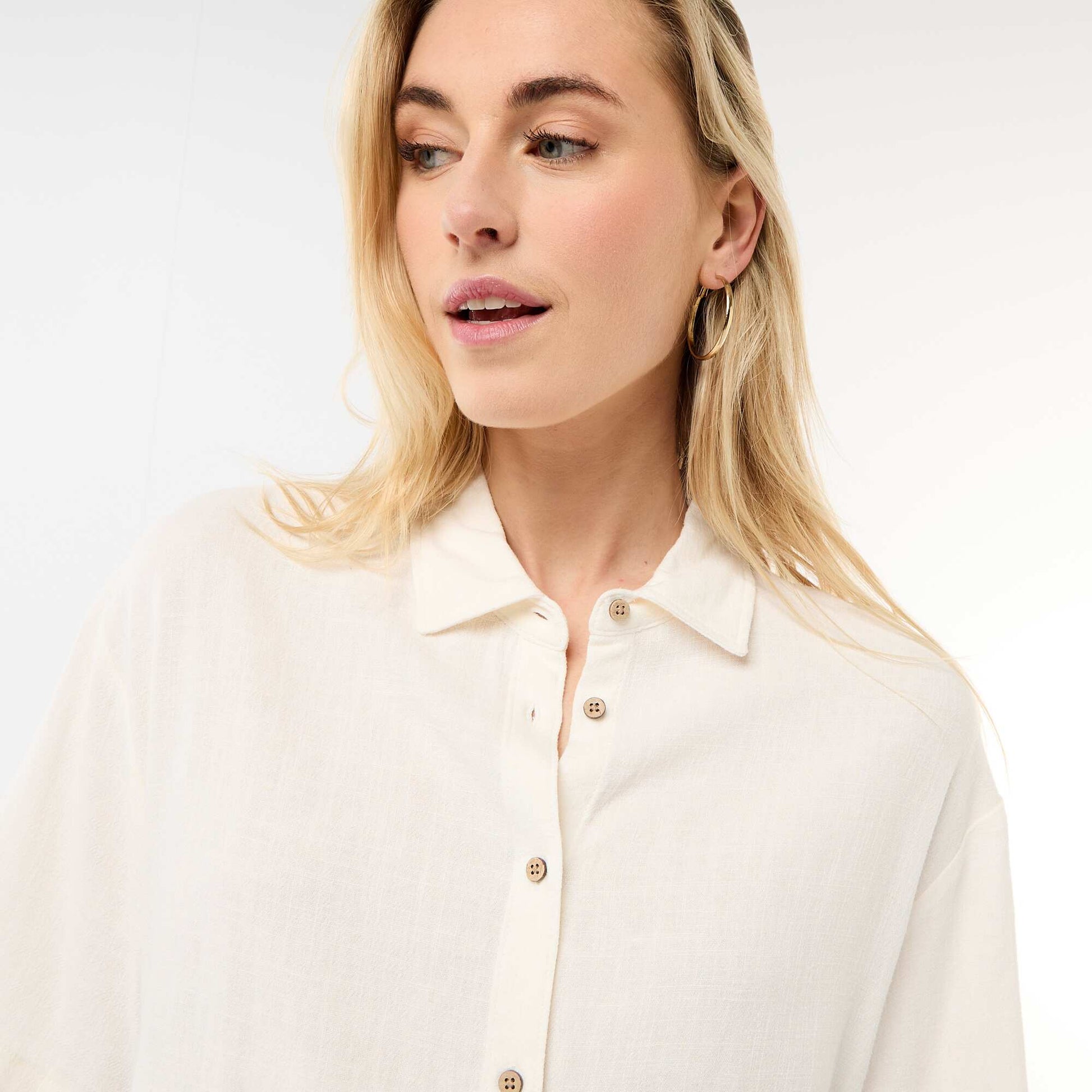 Chemise unie à manches courtes BLANC