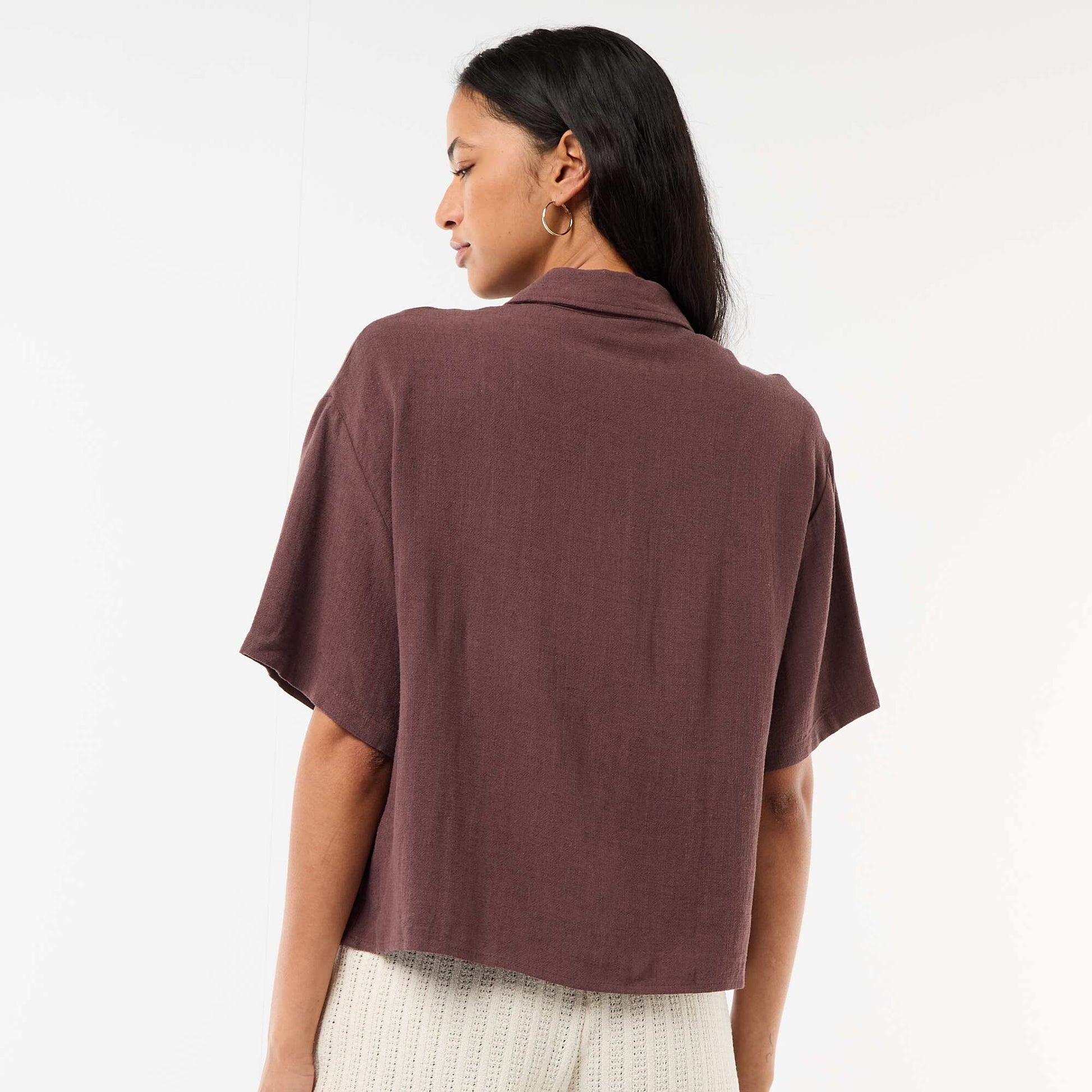Chemise unie à manches courtes MARRON