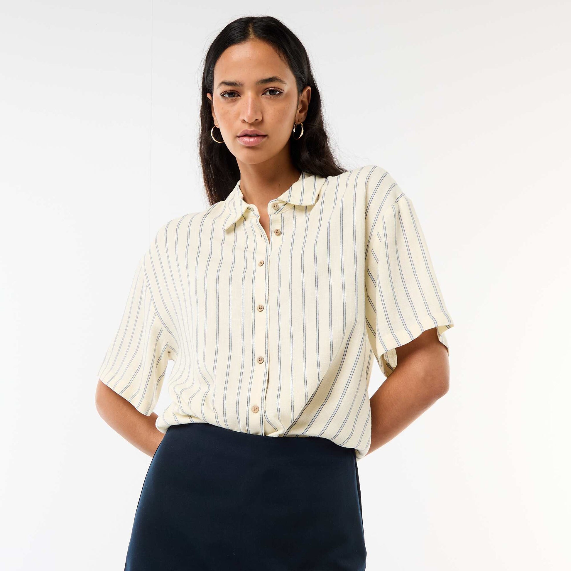 Chemise unie à manches courtes JAUNE