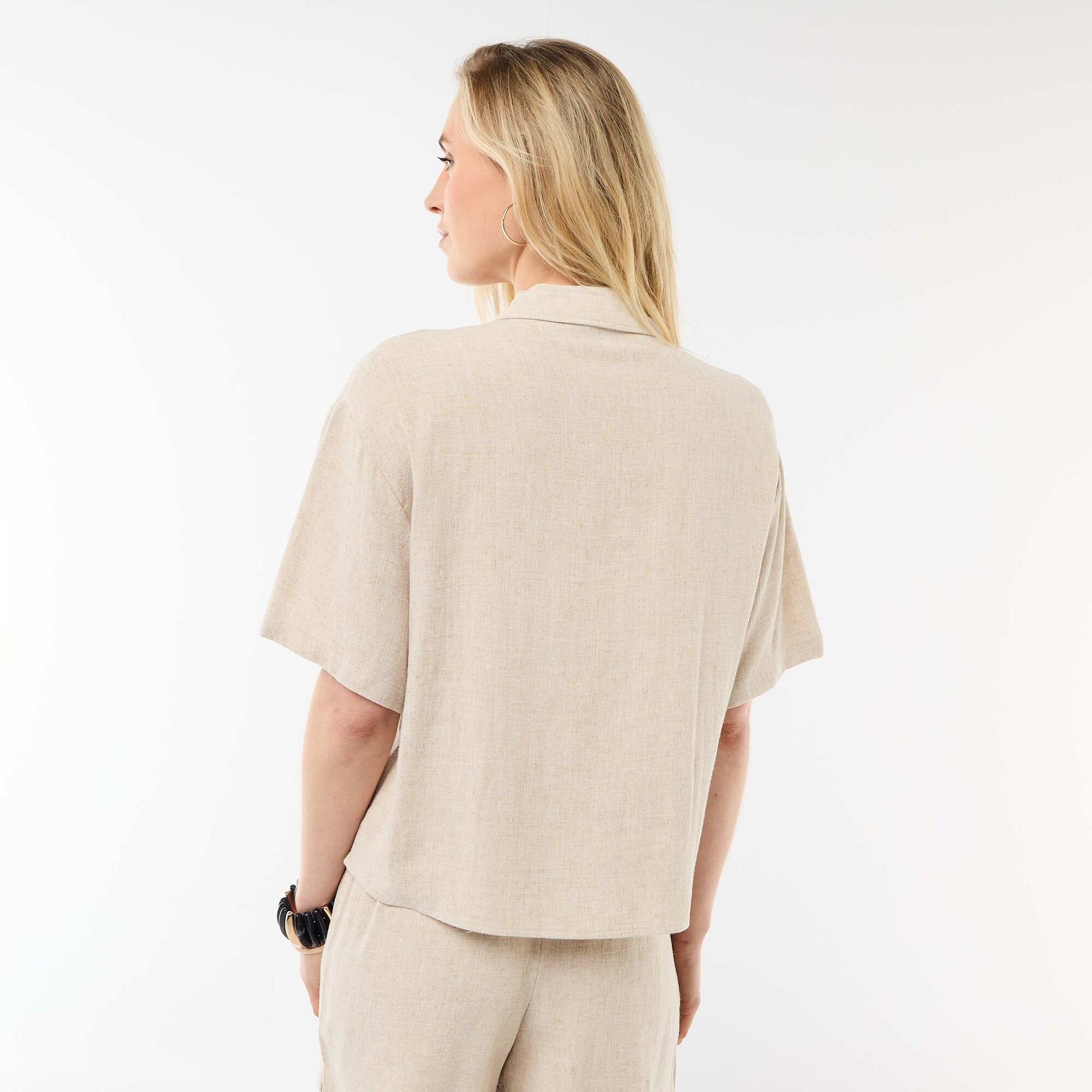 Chemise unie à manches courtes BEIGE