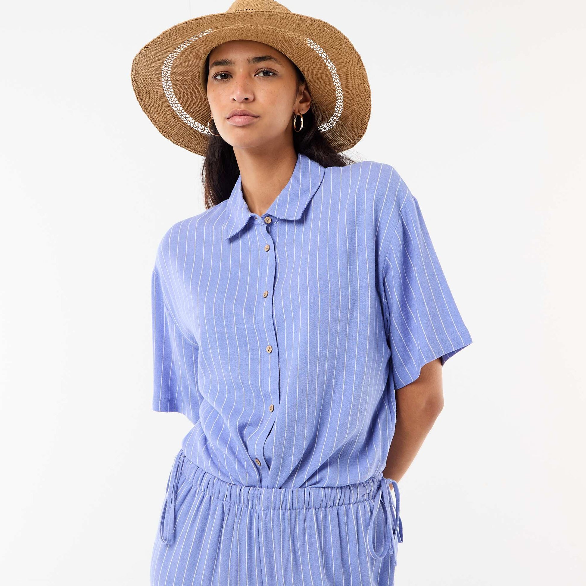 Chemise unie à manches courtes BLEU