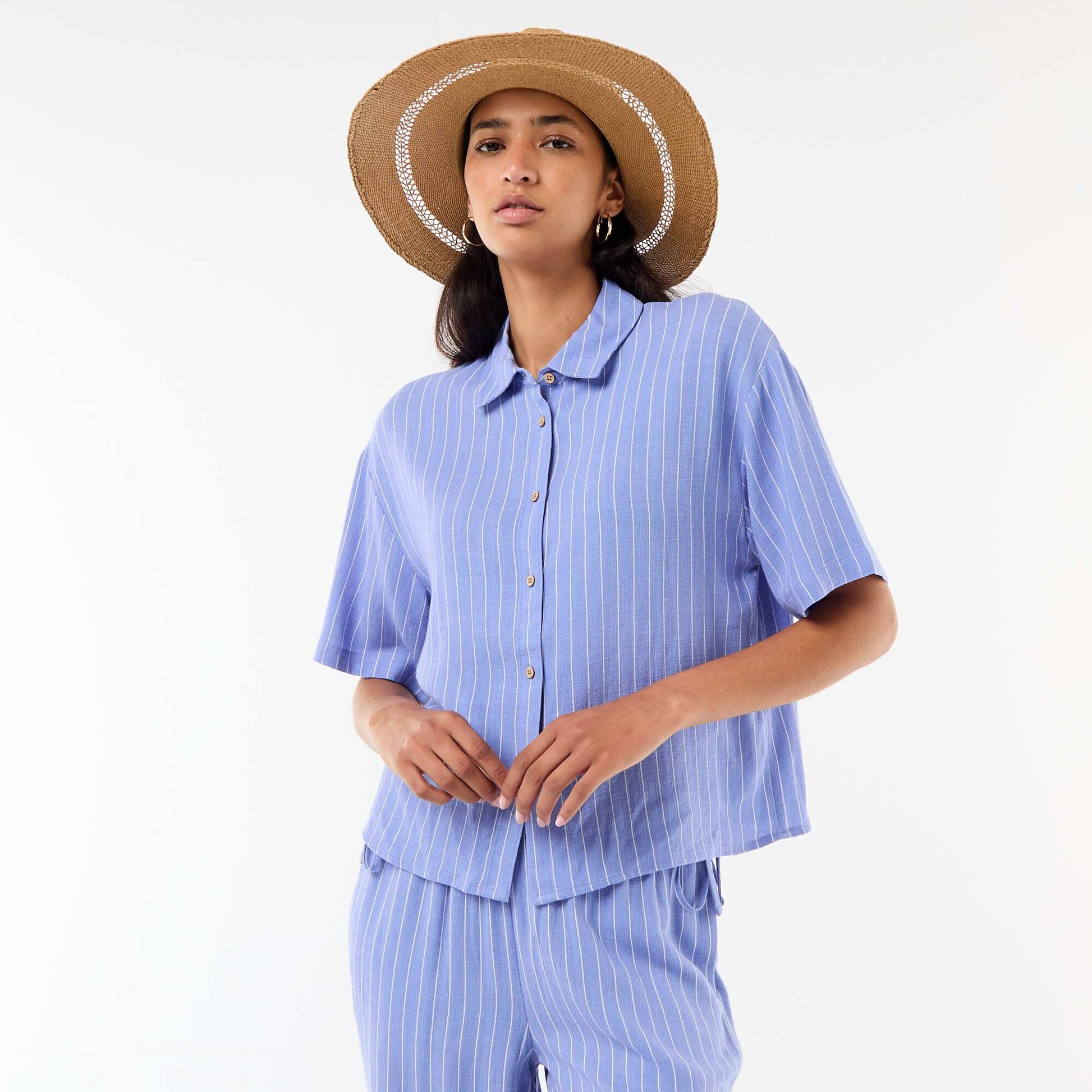 Chemise unie à manches courtes BLEU