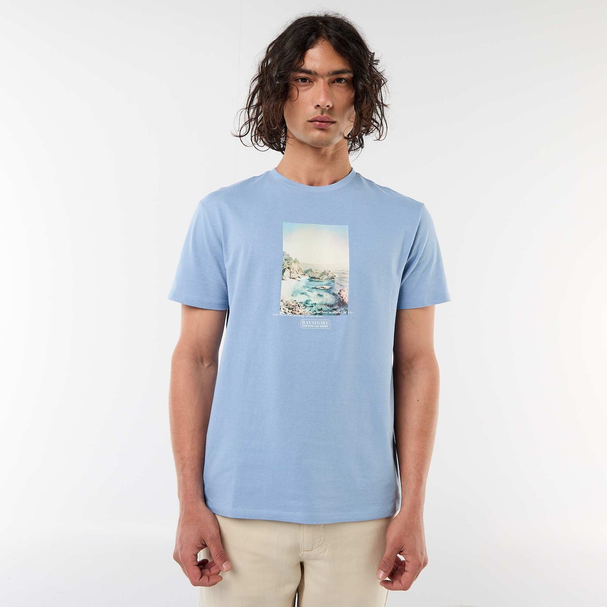 Tee-shirt imprimé recto/verso à manches courtes BLEU