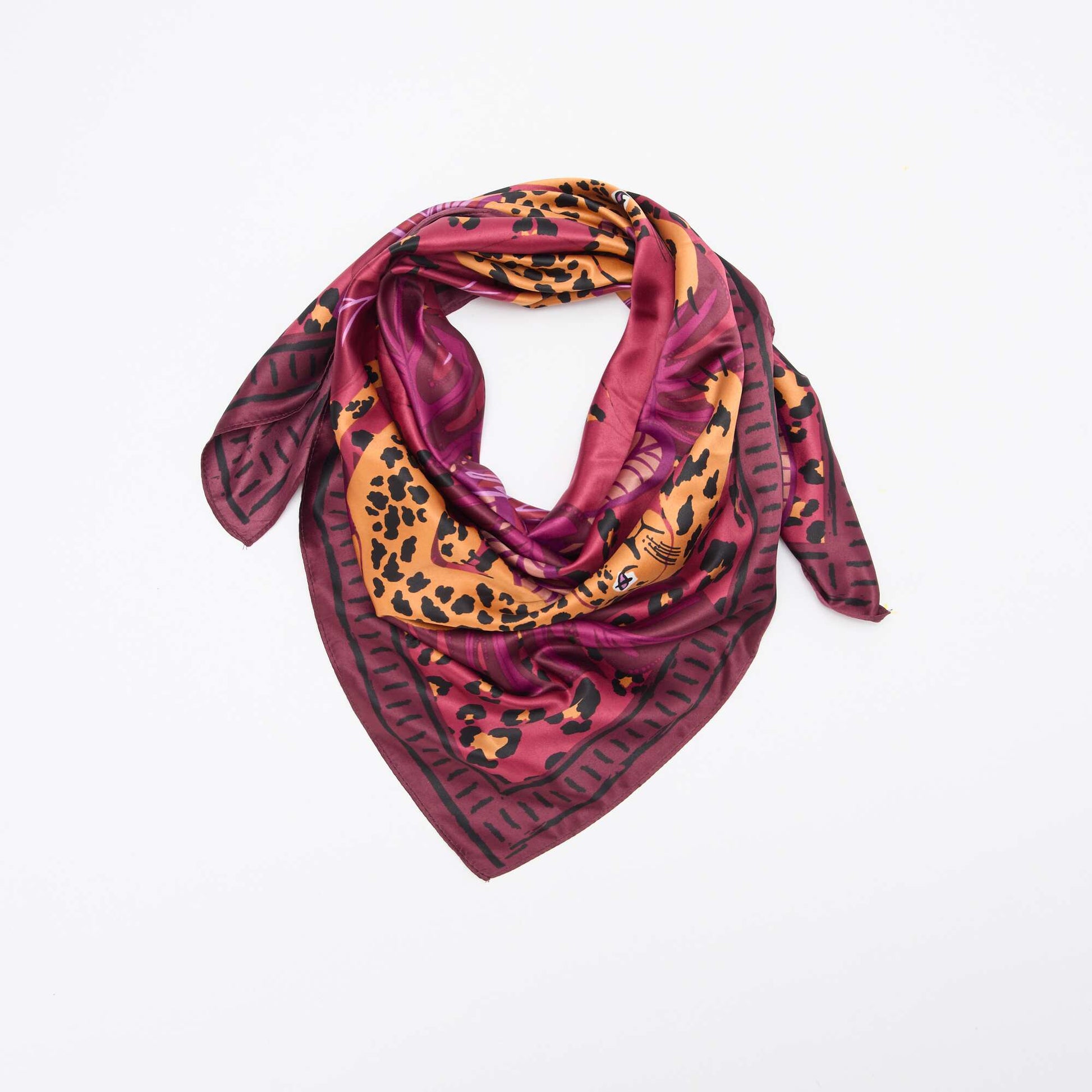 Large foulard carré à motif MARRON