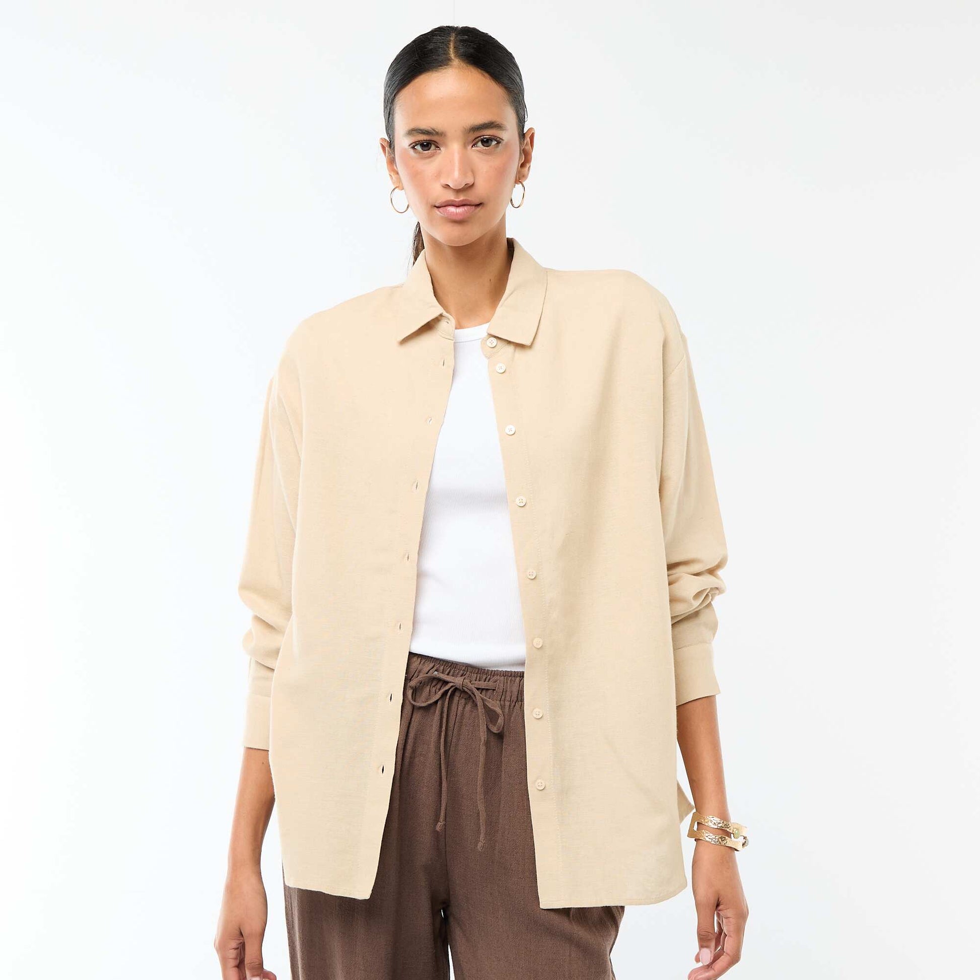 Chemise en lin mélangé BEIGE