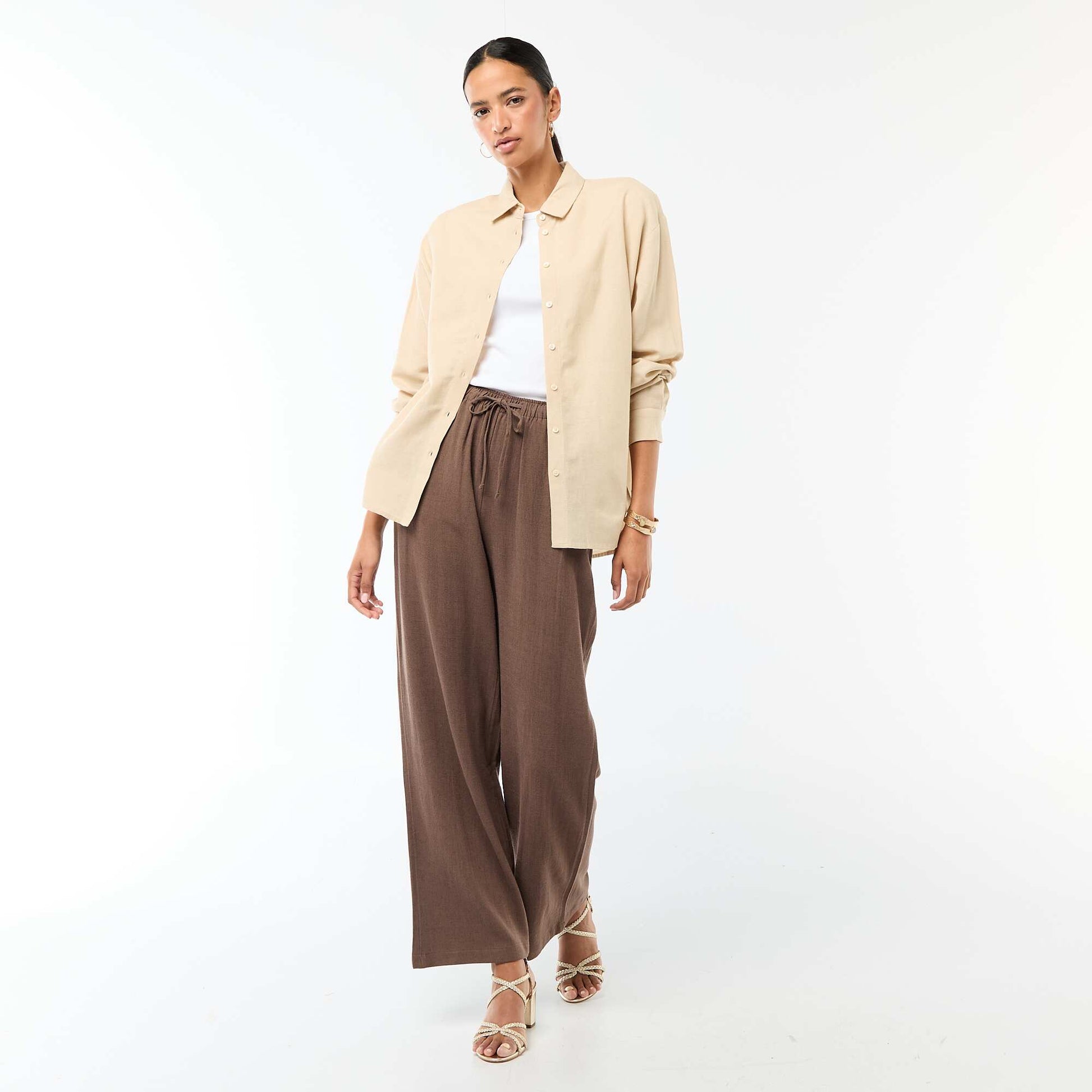 Chemise en lin mélangé BEIGE