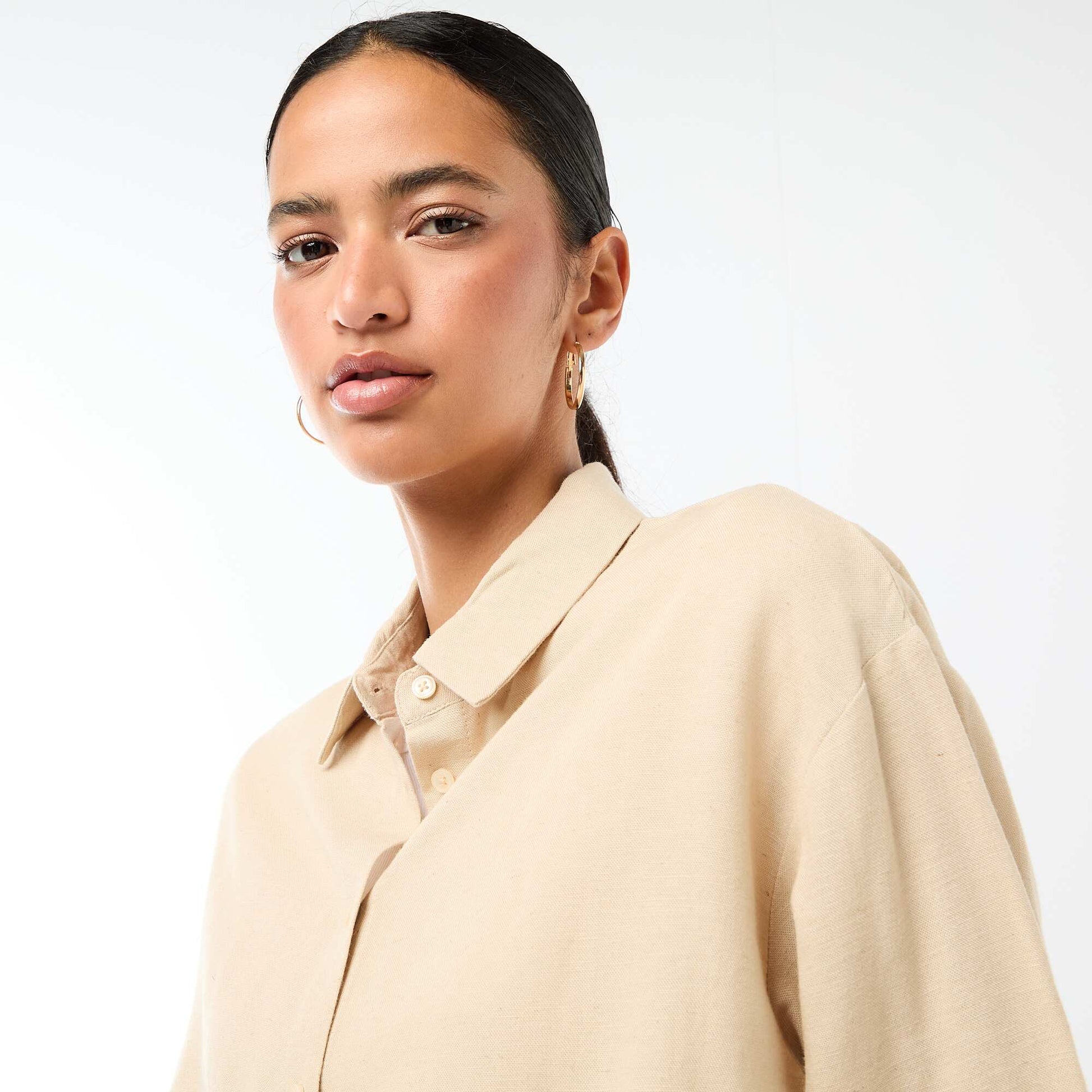 Chemise en lin mélangé BEIGE