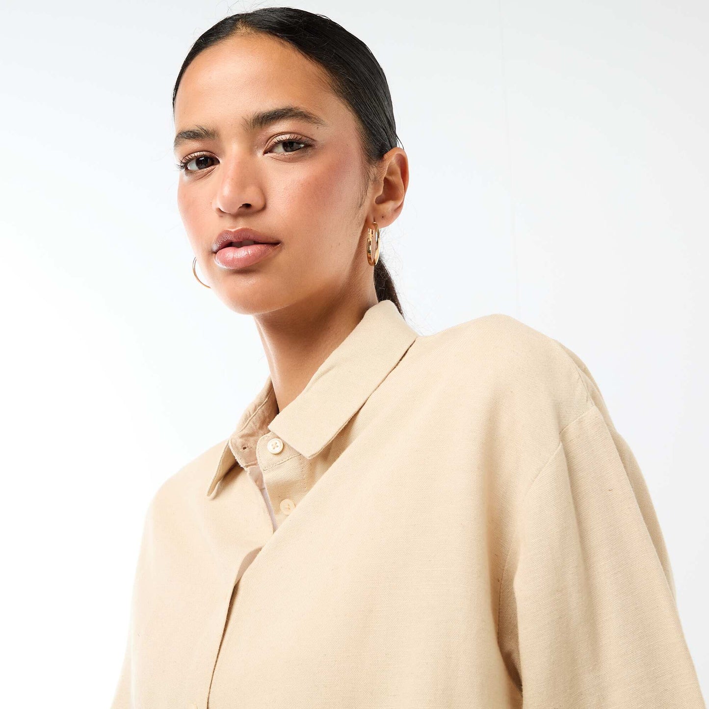 Chemise en lin mélangé BEIGE