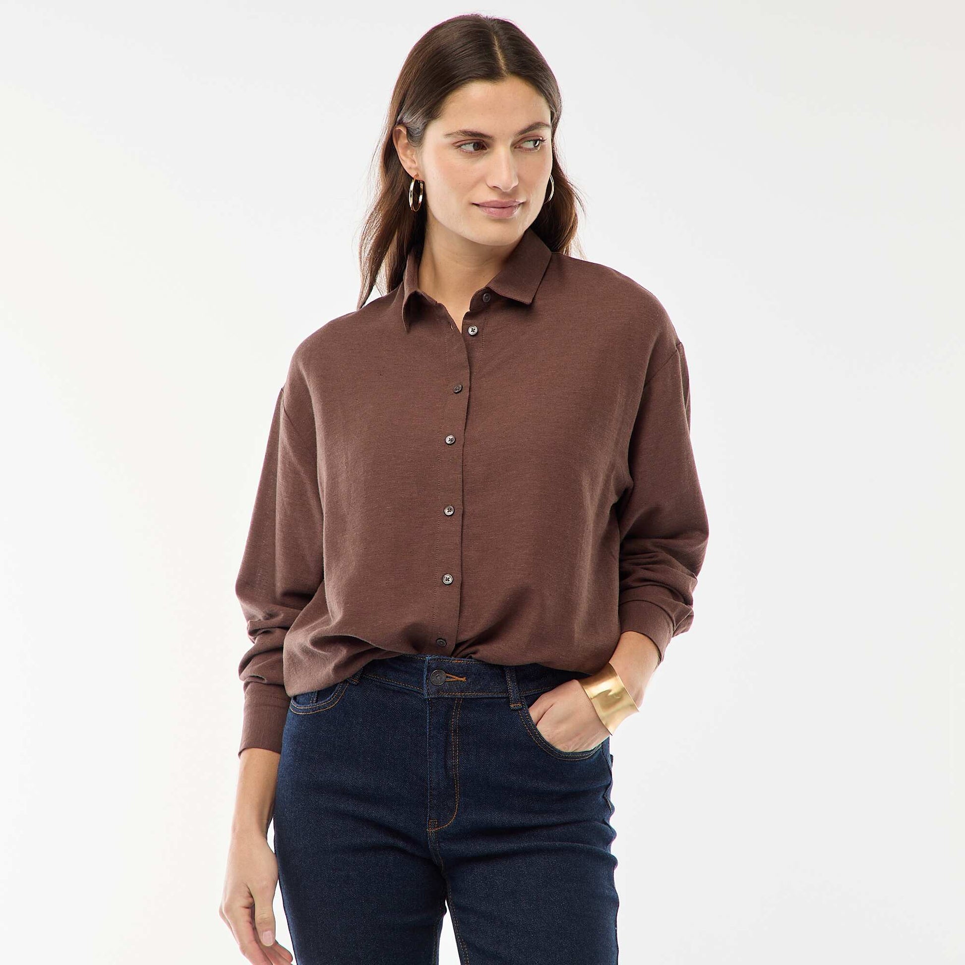 Chemise en lin mélangé MARRON