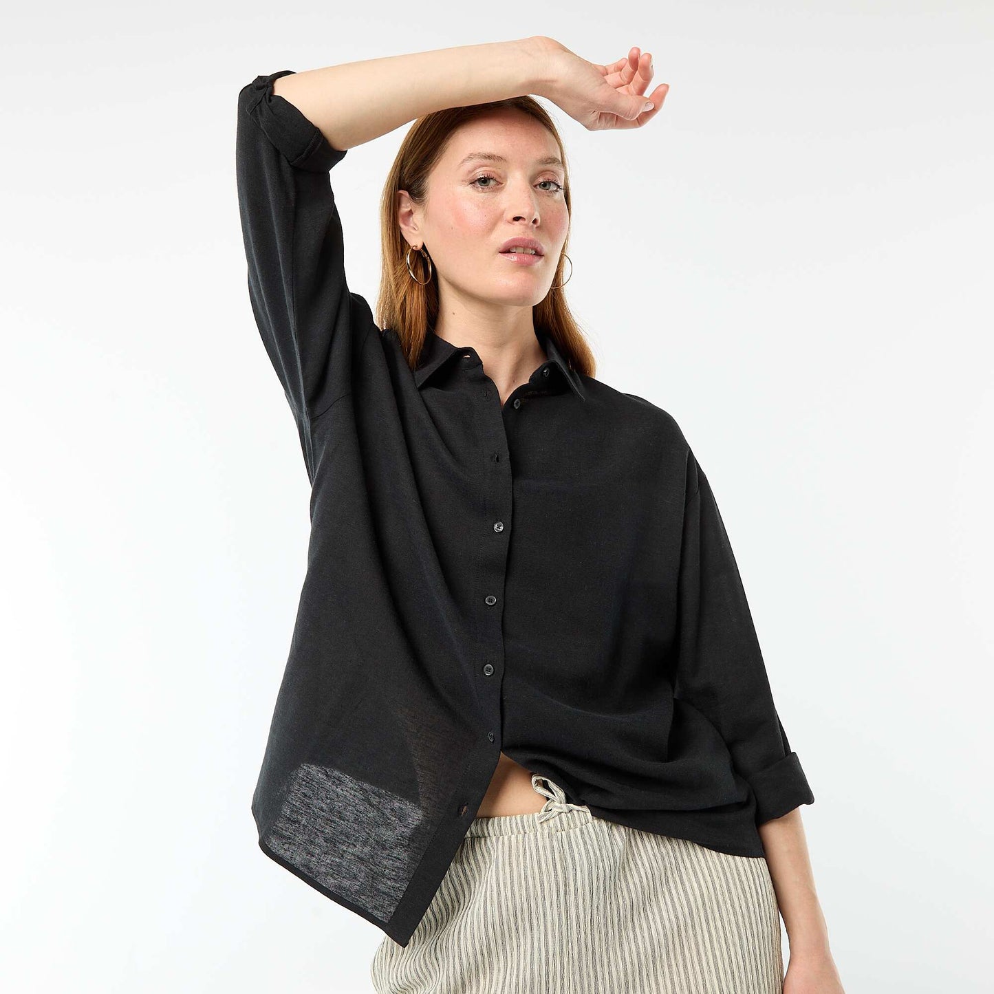 Chemise en lin mélangé NOIR