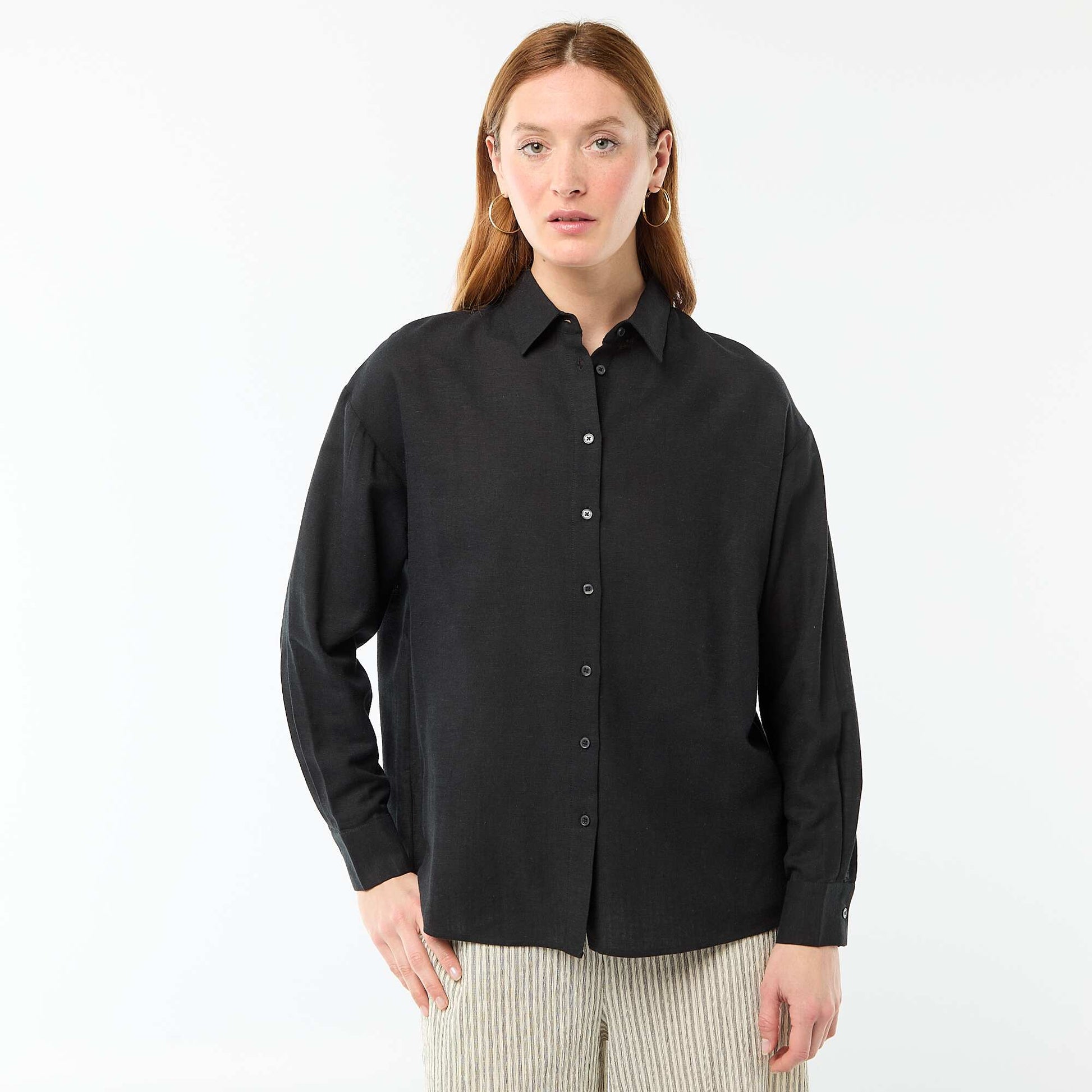 Chemise en lin mélangé NOIR
