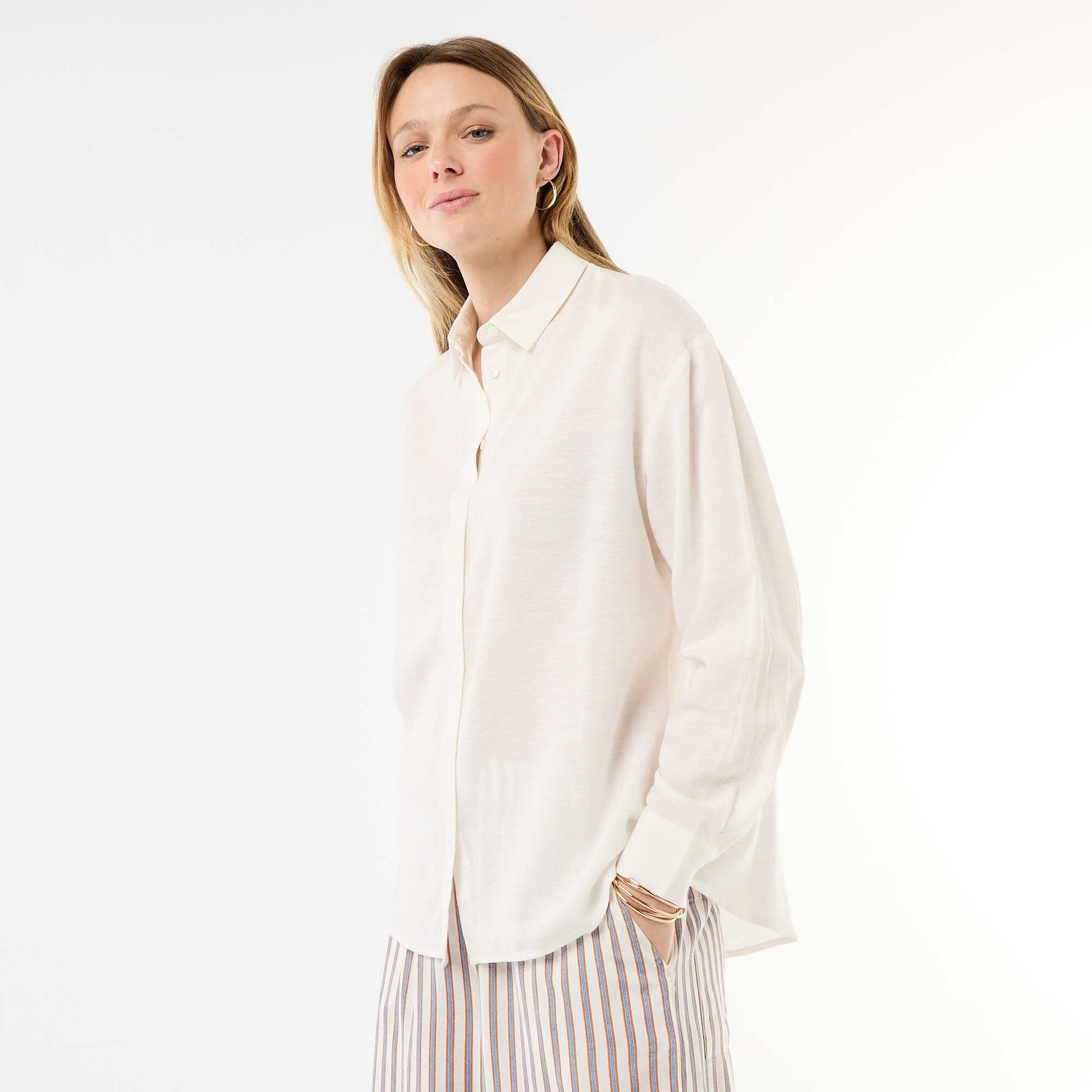 Chemise en lin mélangé BLANC