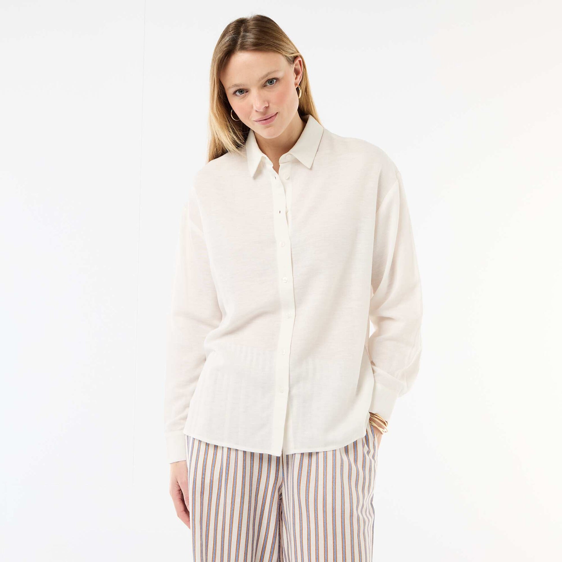 Chemise en lin mélangé BLANC