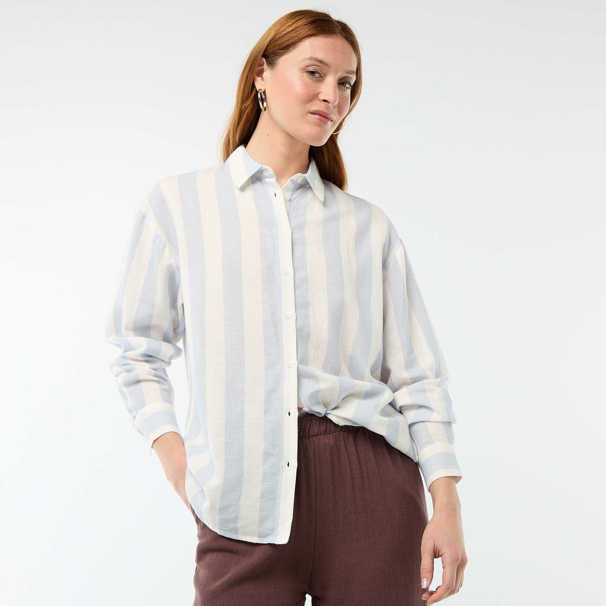 Chemise en lin mélangé BLEU