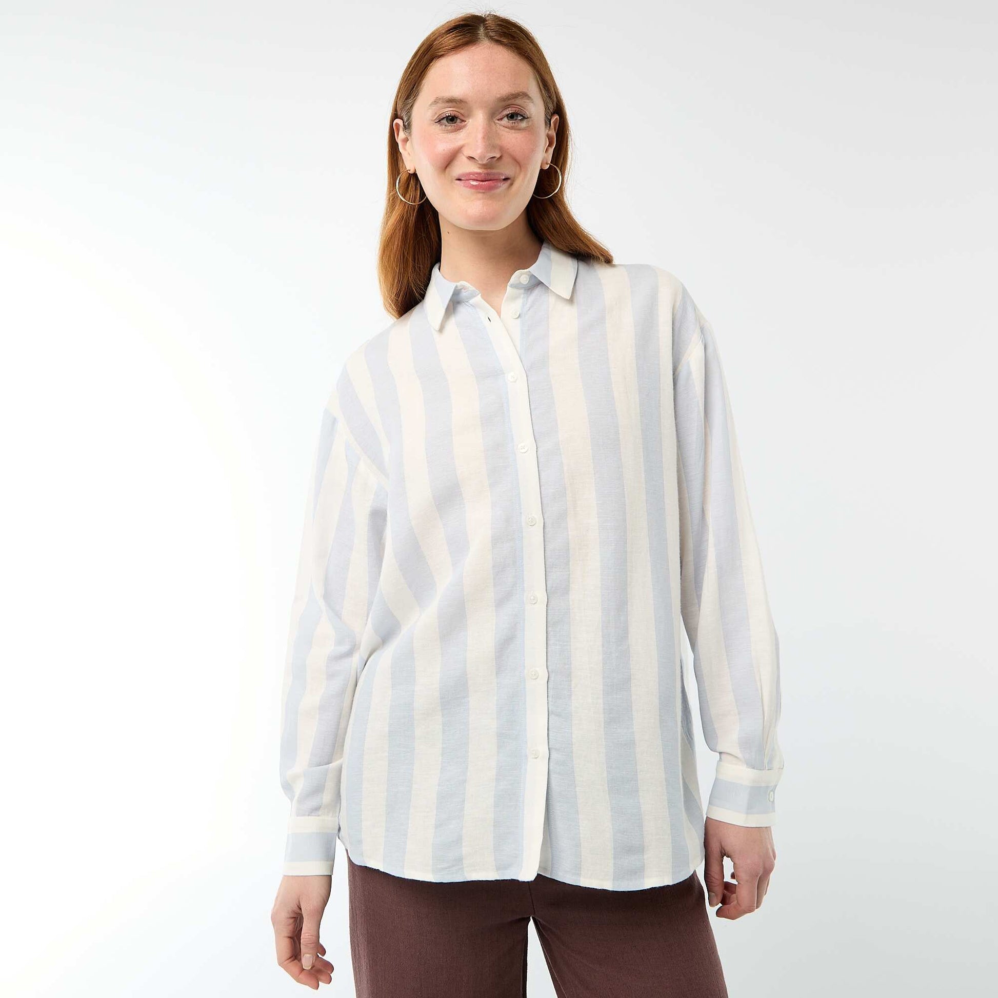 Chemise en lin mélangé BLEU