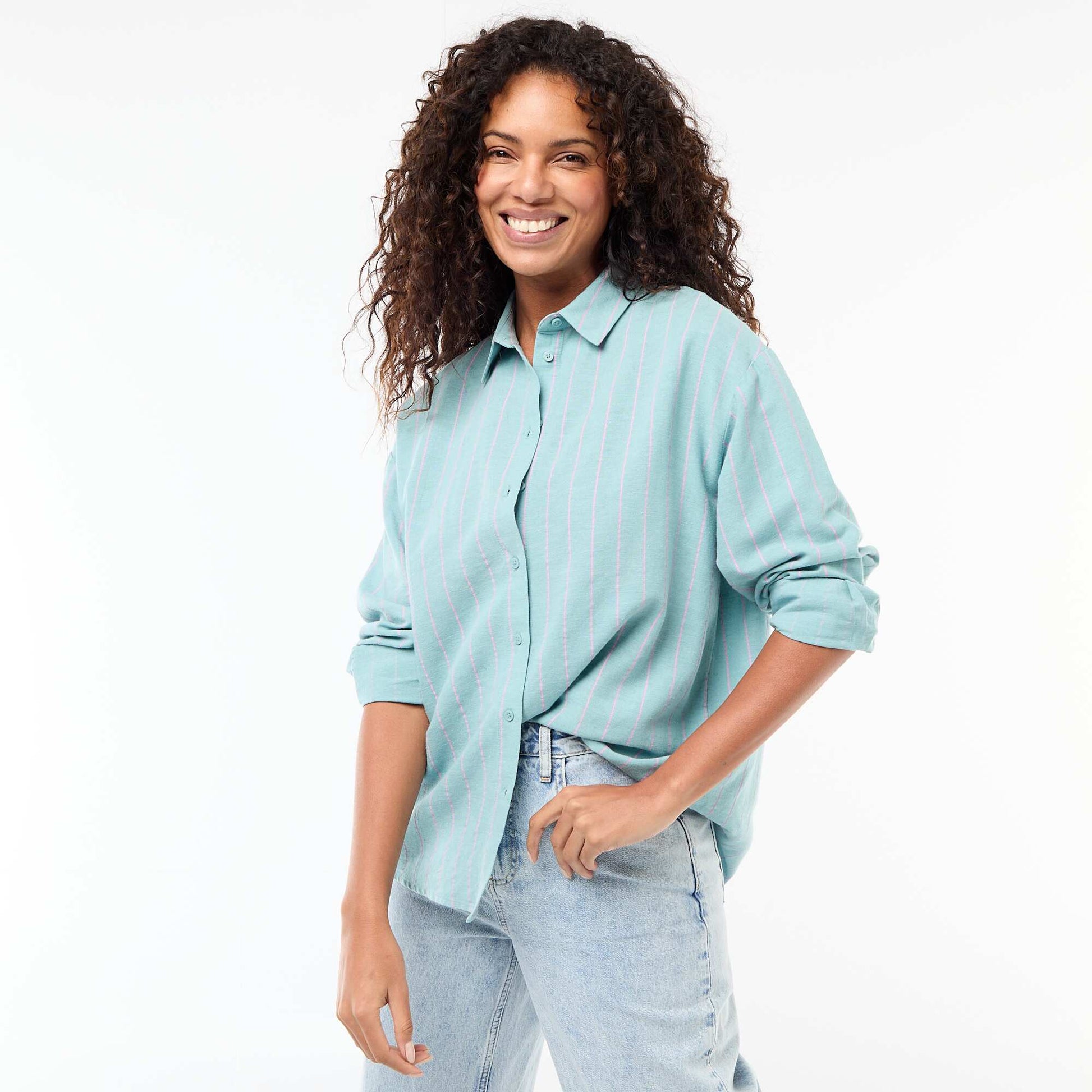 Chemise en lin mélangé BLEU