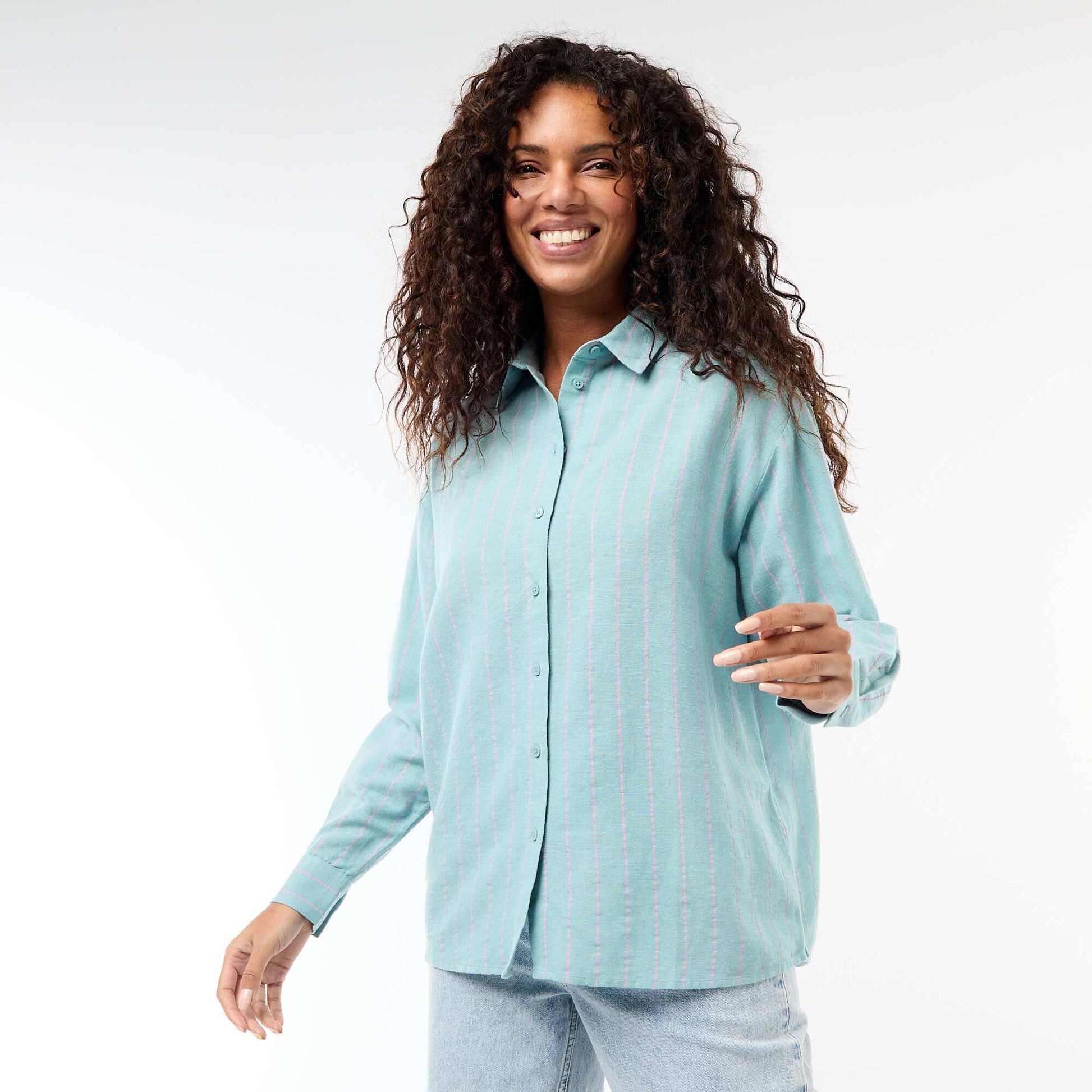 Chemise en lin mélangé BLEU