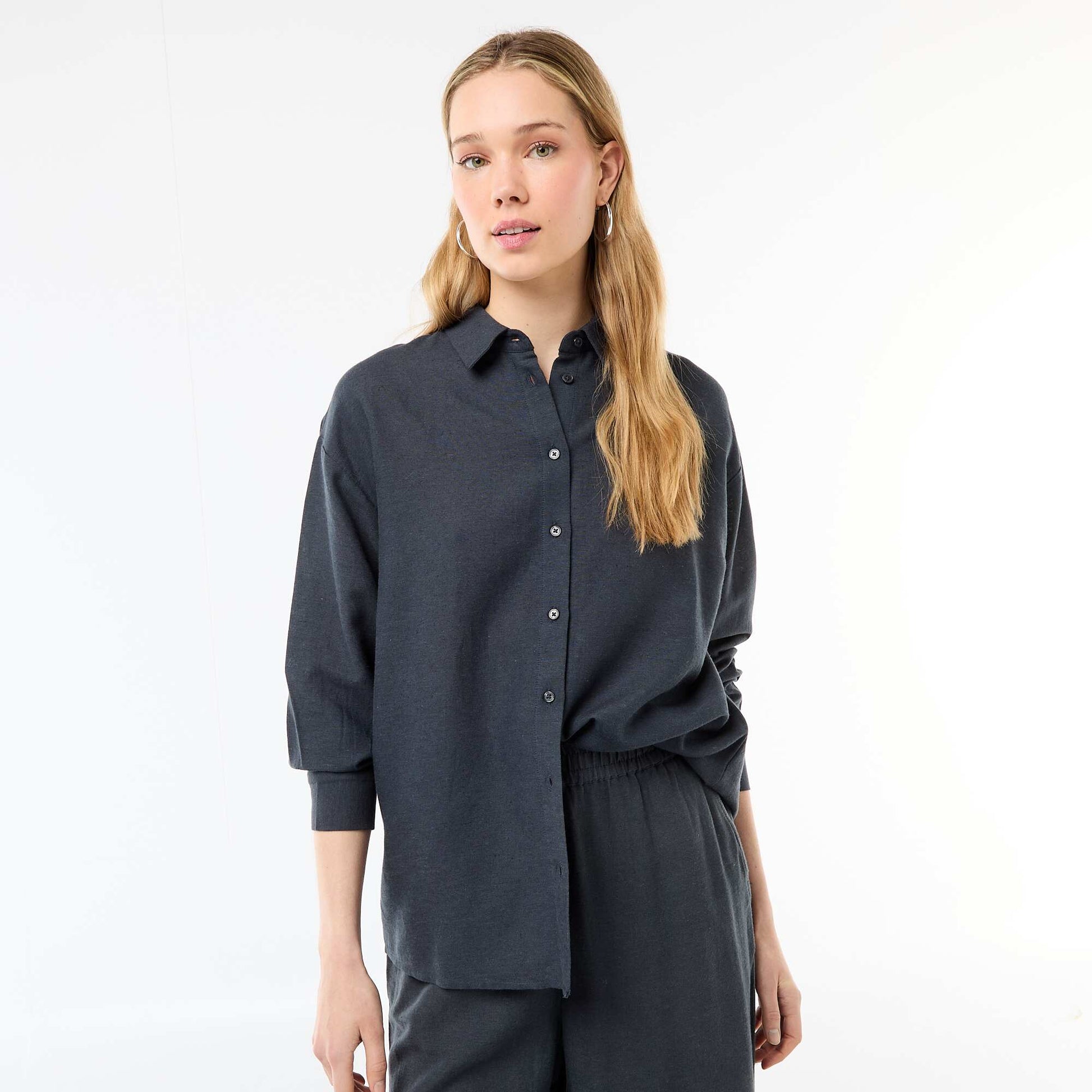 Chemise en lin mélangé BLEU