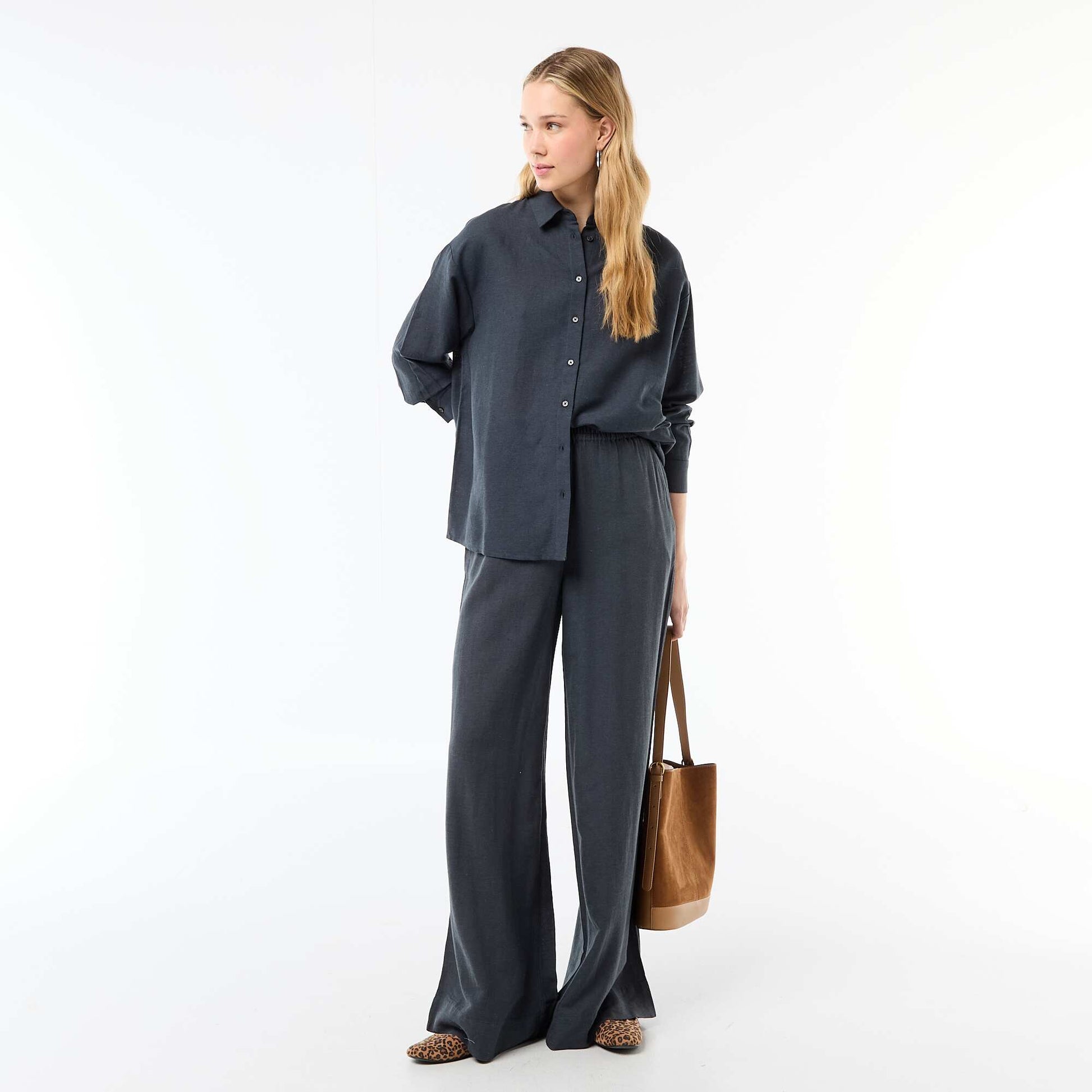 Chemise en lin mélangé BLEU