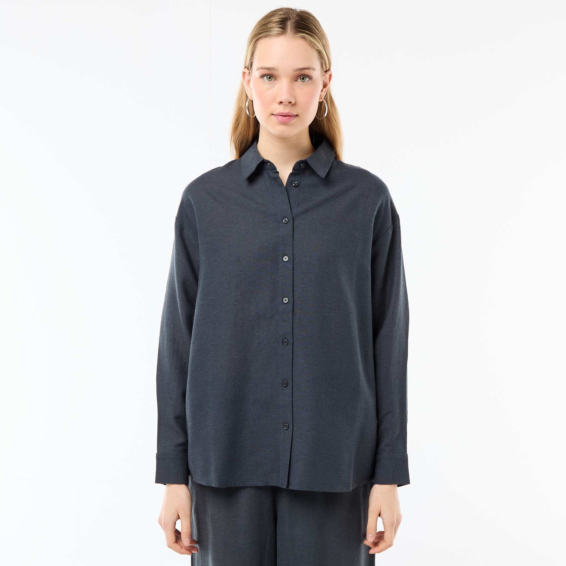 Chemise en lin mélangé BLEU