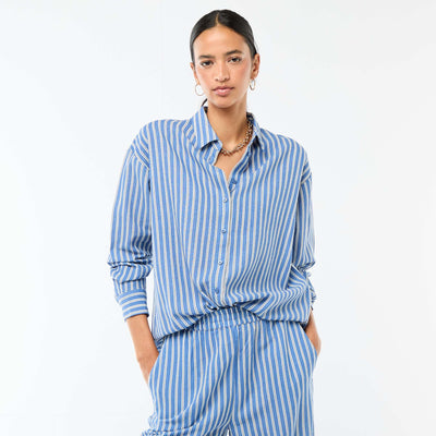 Chemise en lin mélangé BLEU