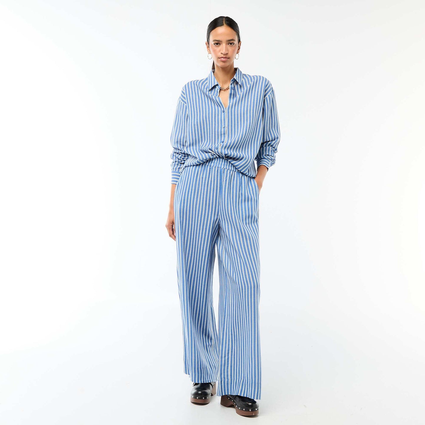 Chemise en lin mélangé BLEU