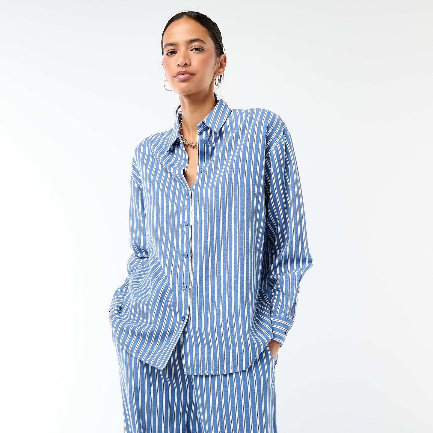 Chemise en lin mélangé BLEU