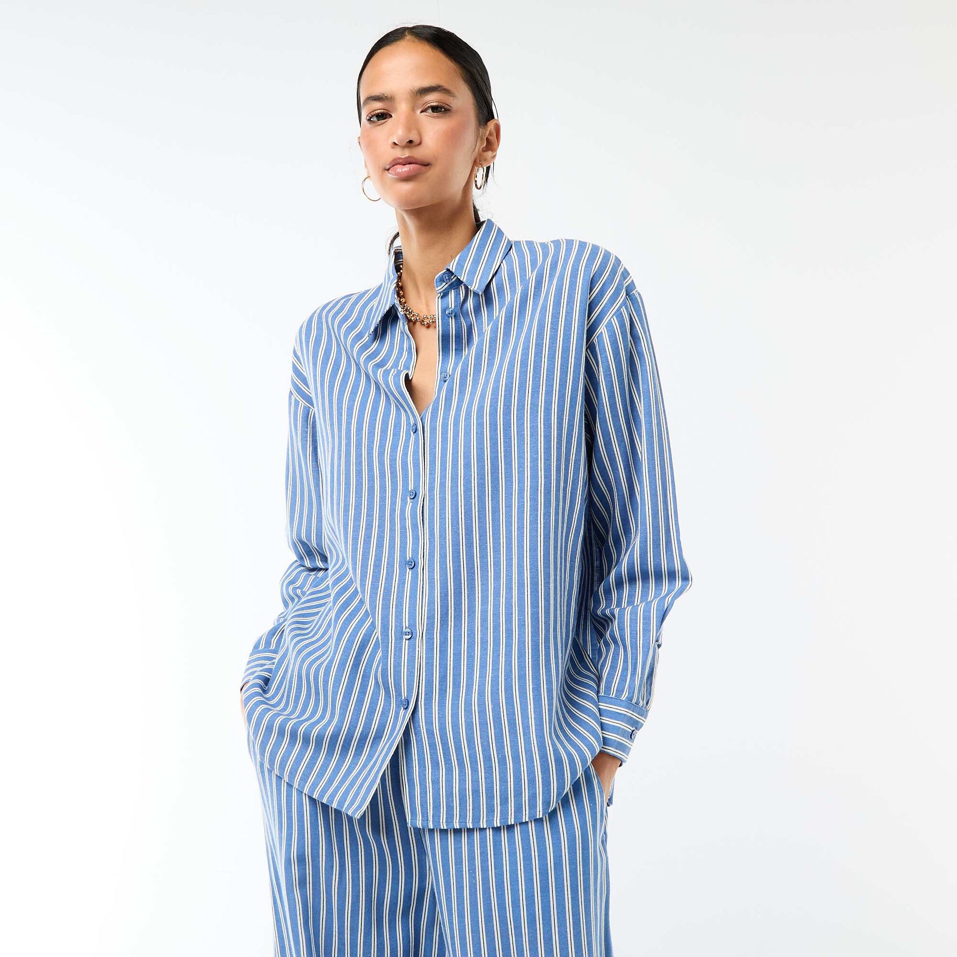 Chemise en lin mélangé BLEU