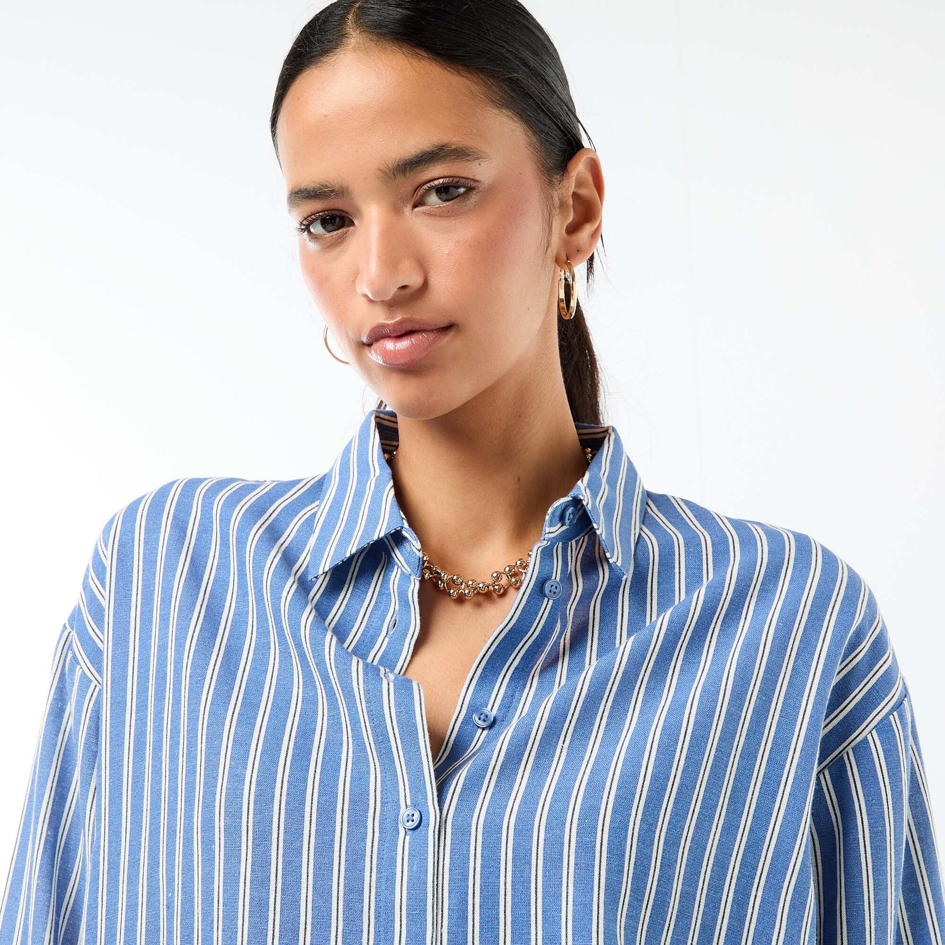 Chemise en lin mélangé BLEU