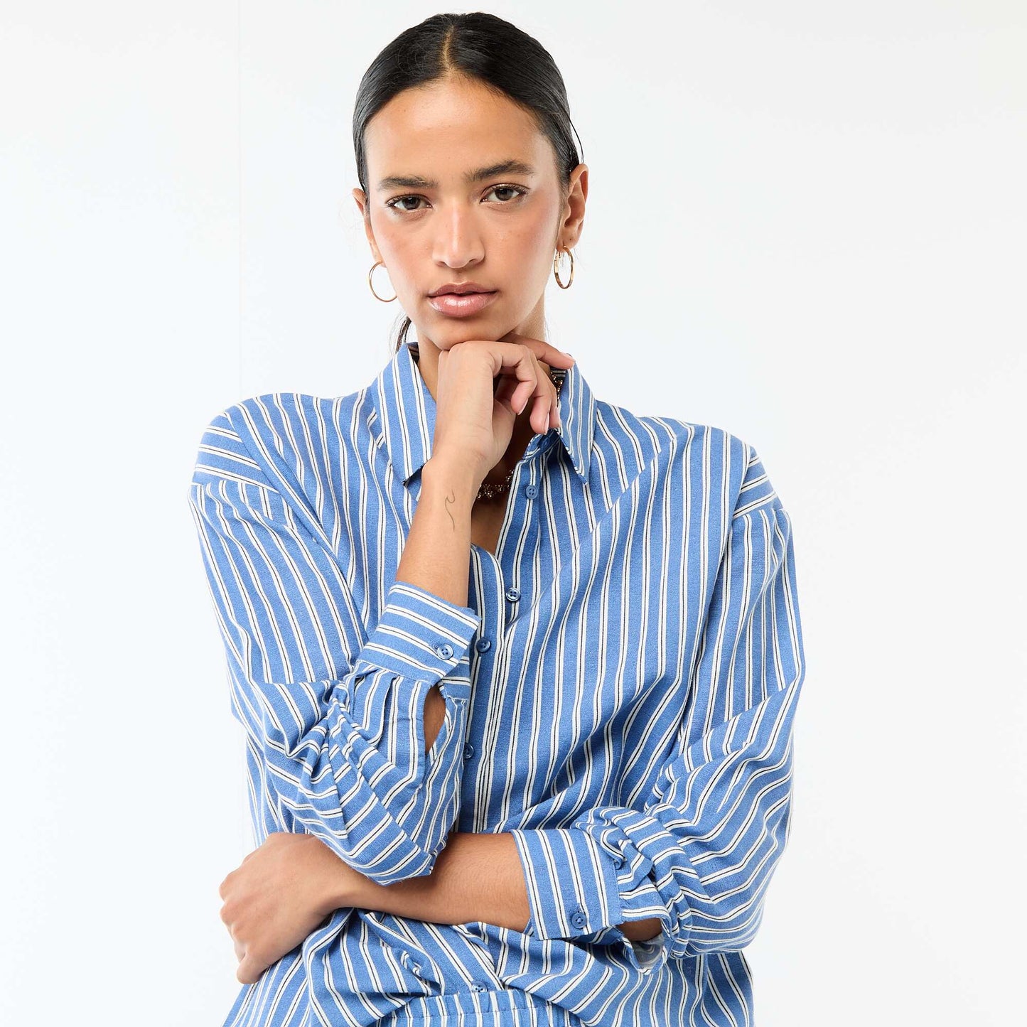 Chemise en lin mélangé BLEU