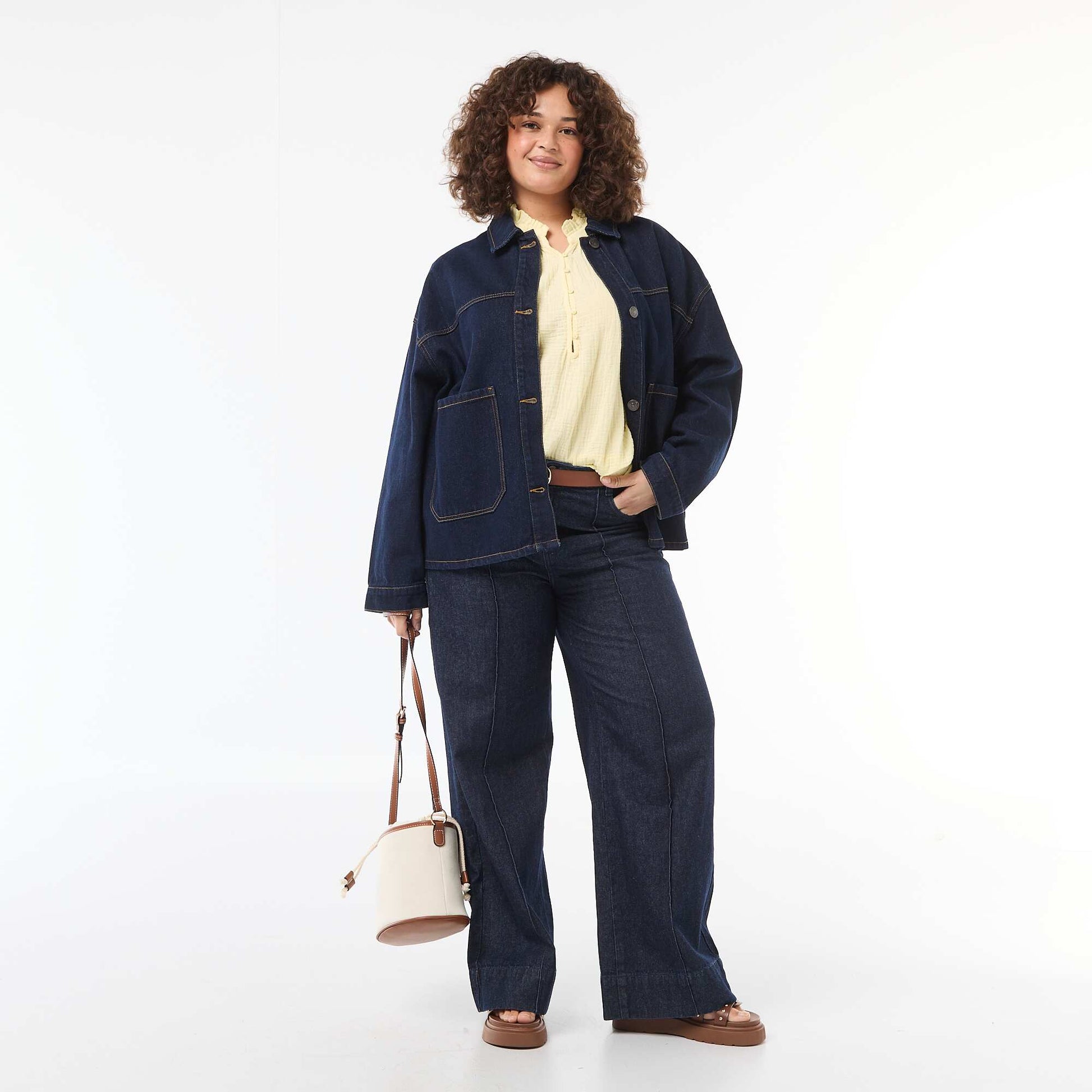 Blouse en gaze de coton avec col froncé JAUNE