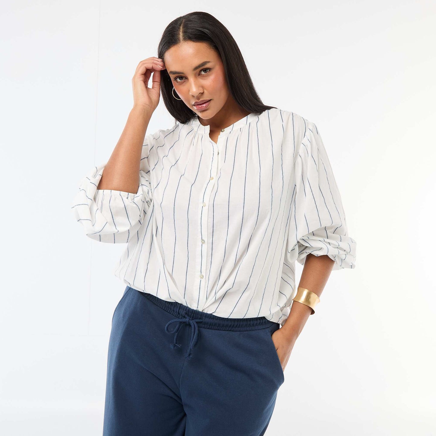 Blouse à col rond et manches longues BLEU