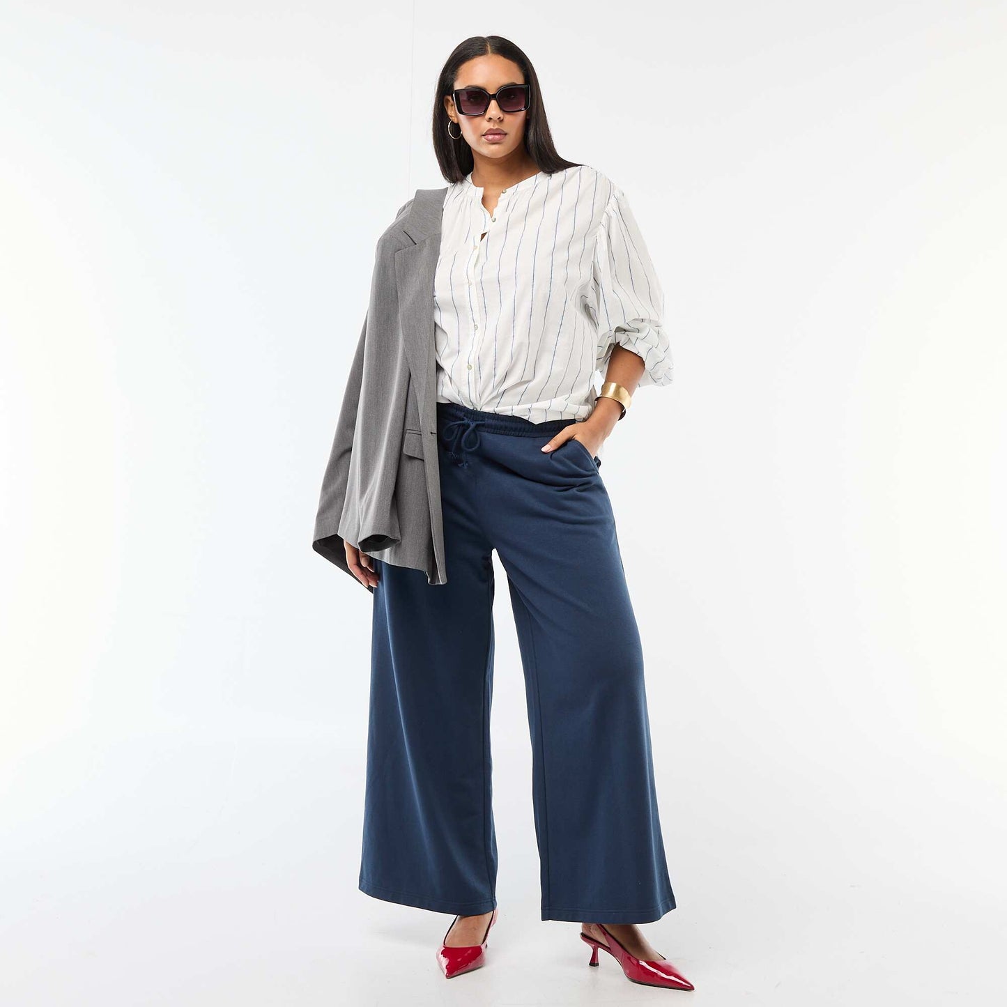 Blouse à col rond et manches longues BLEU