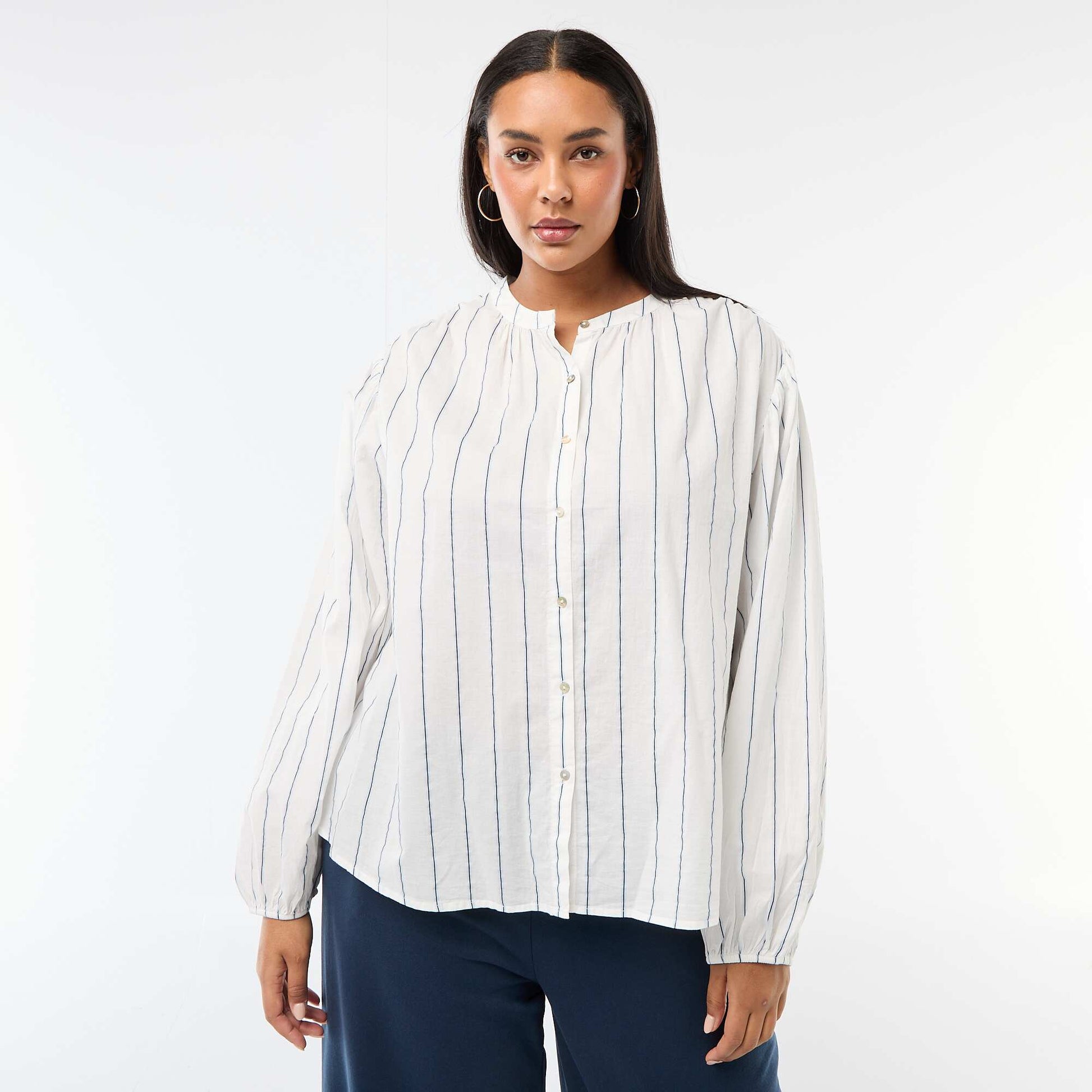 Blouse à col rond et manches longues BLEU