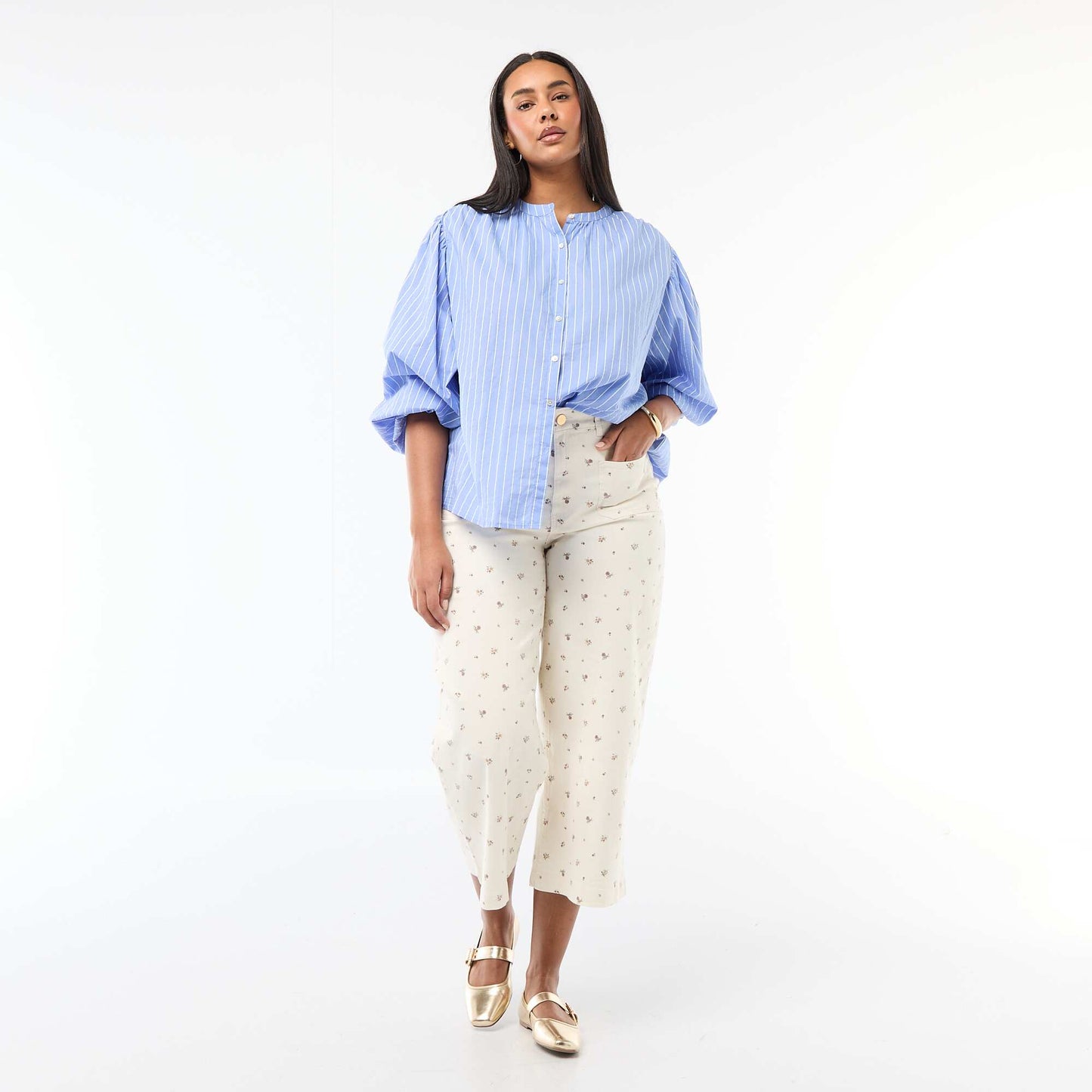 Blouse à col rond et manches longues BLEU
