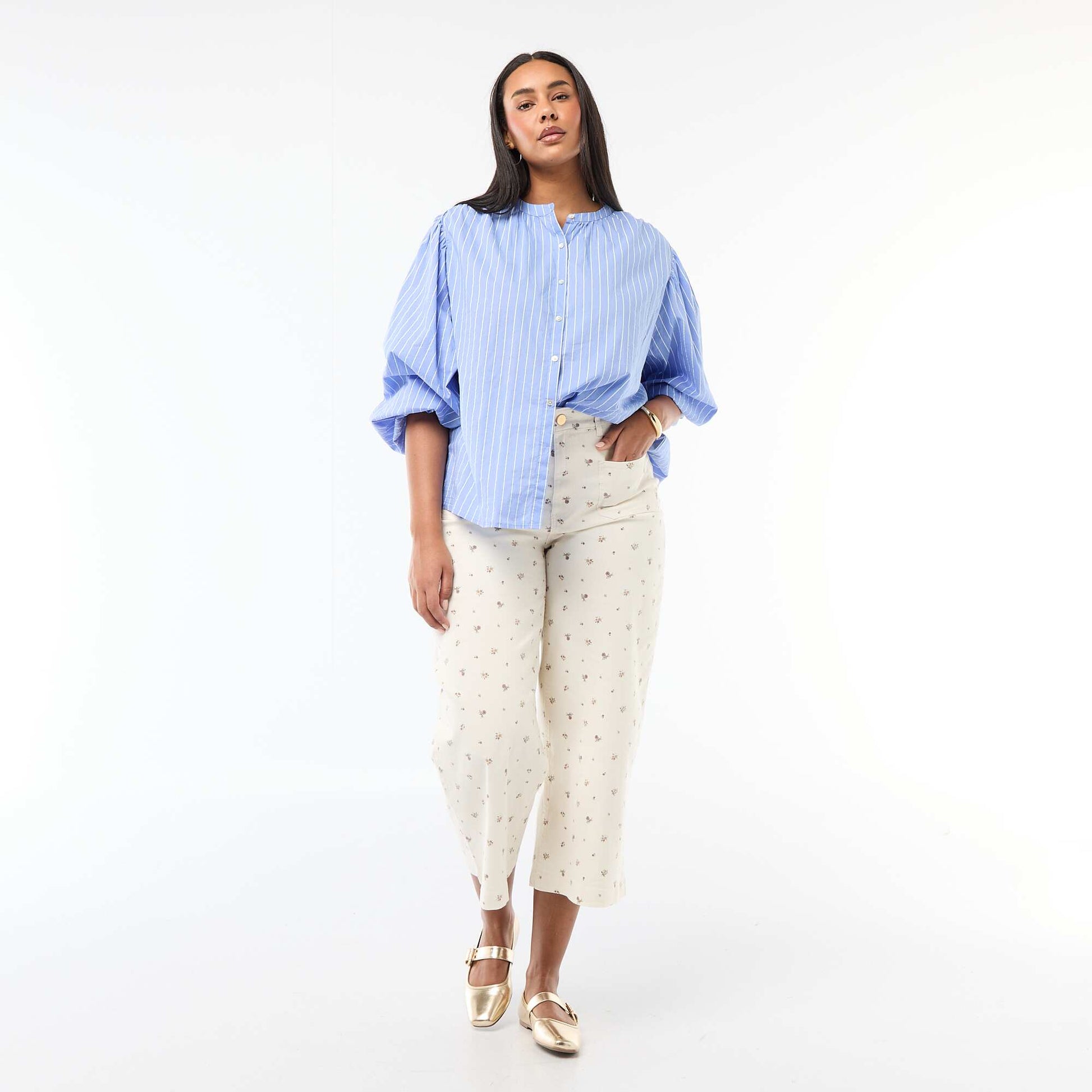 Blouse à col rond et manches longues BLEU