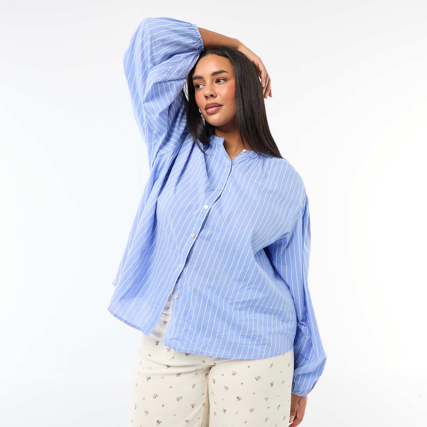 Blouse à col rond et manches longues BLEU