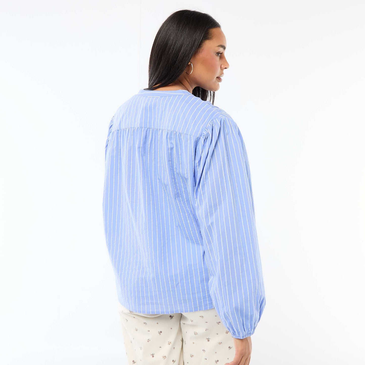 Blouse à col rond et manches longues BLEU