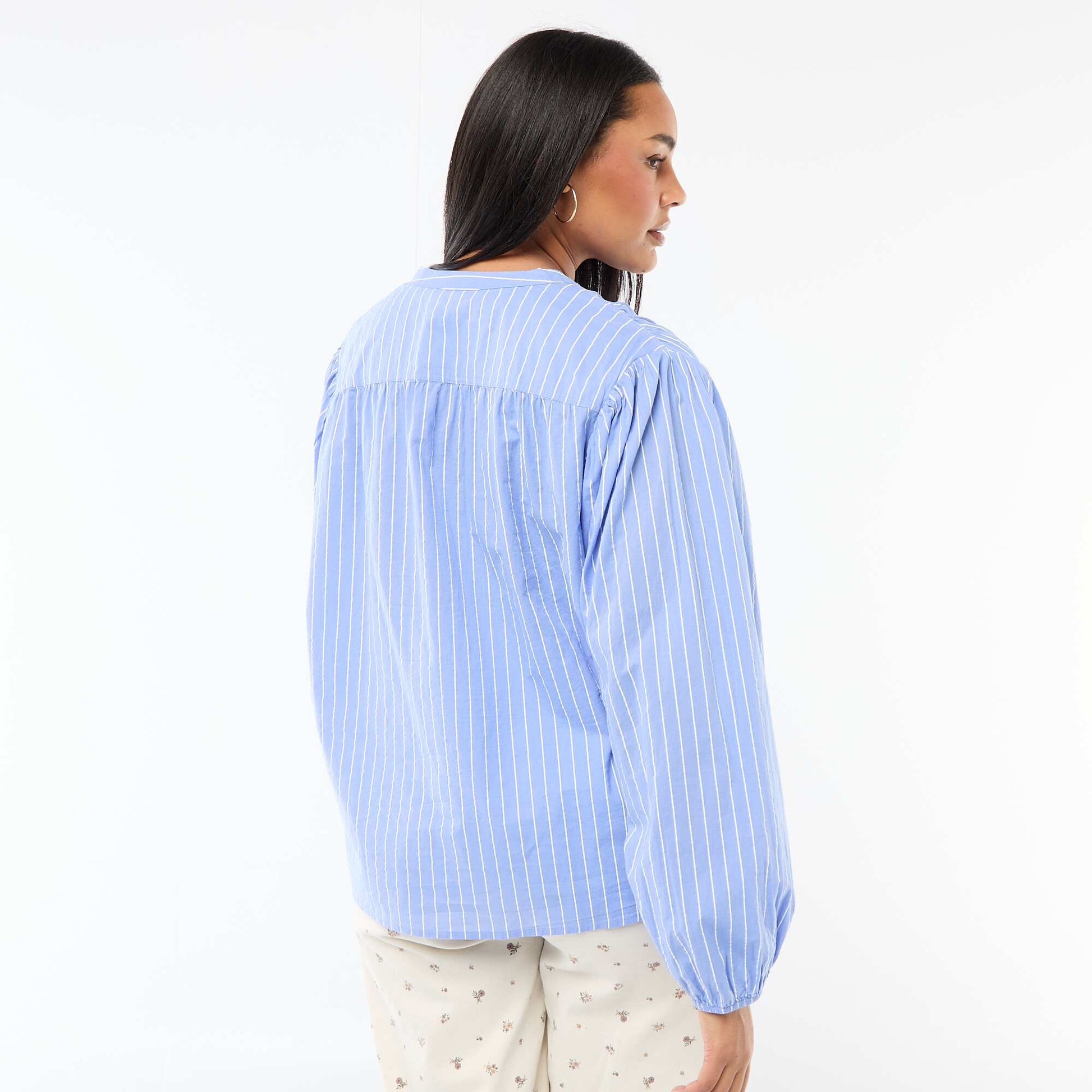 Blouse à col rond et manches longues BLEU