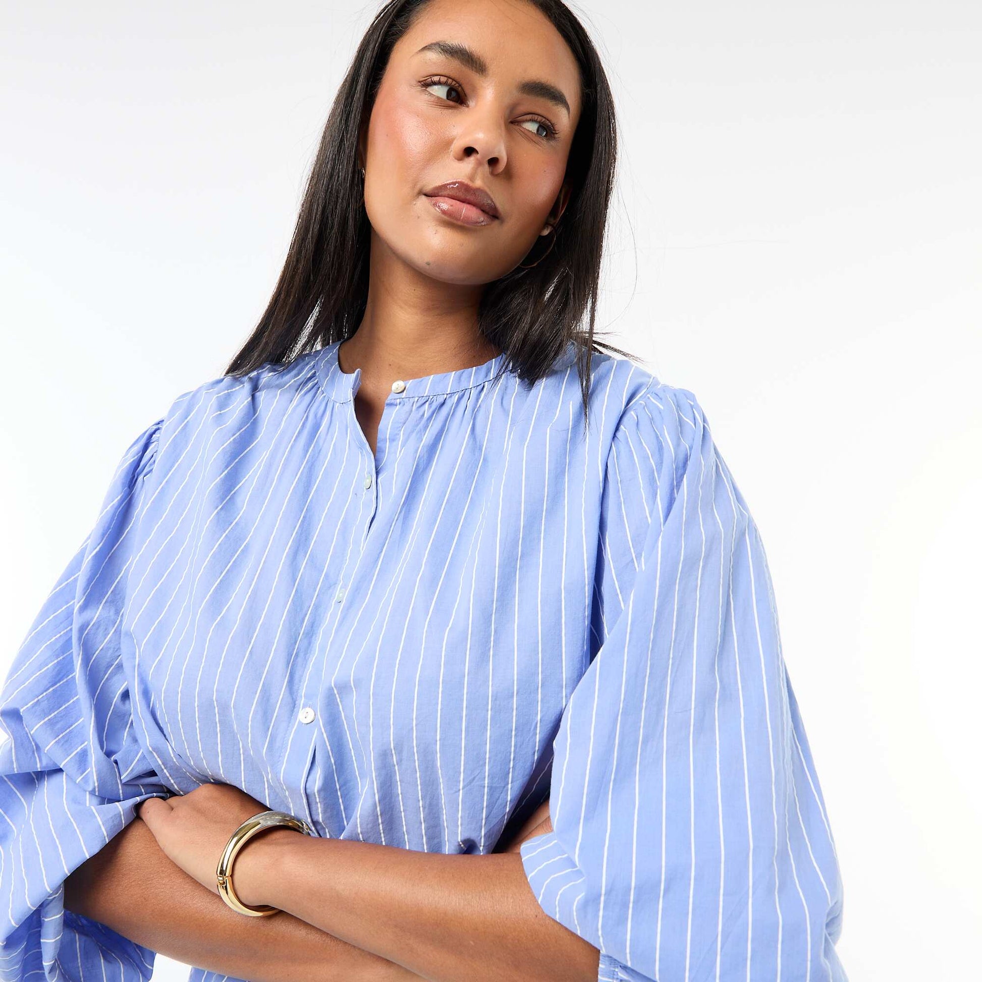 Blouse à col rond et manches longues BLEU