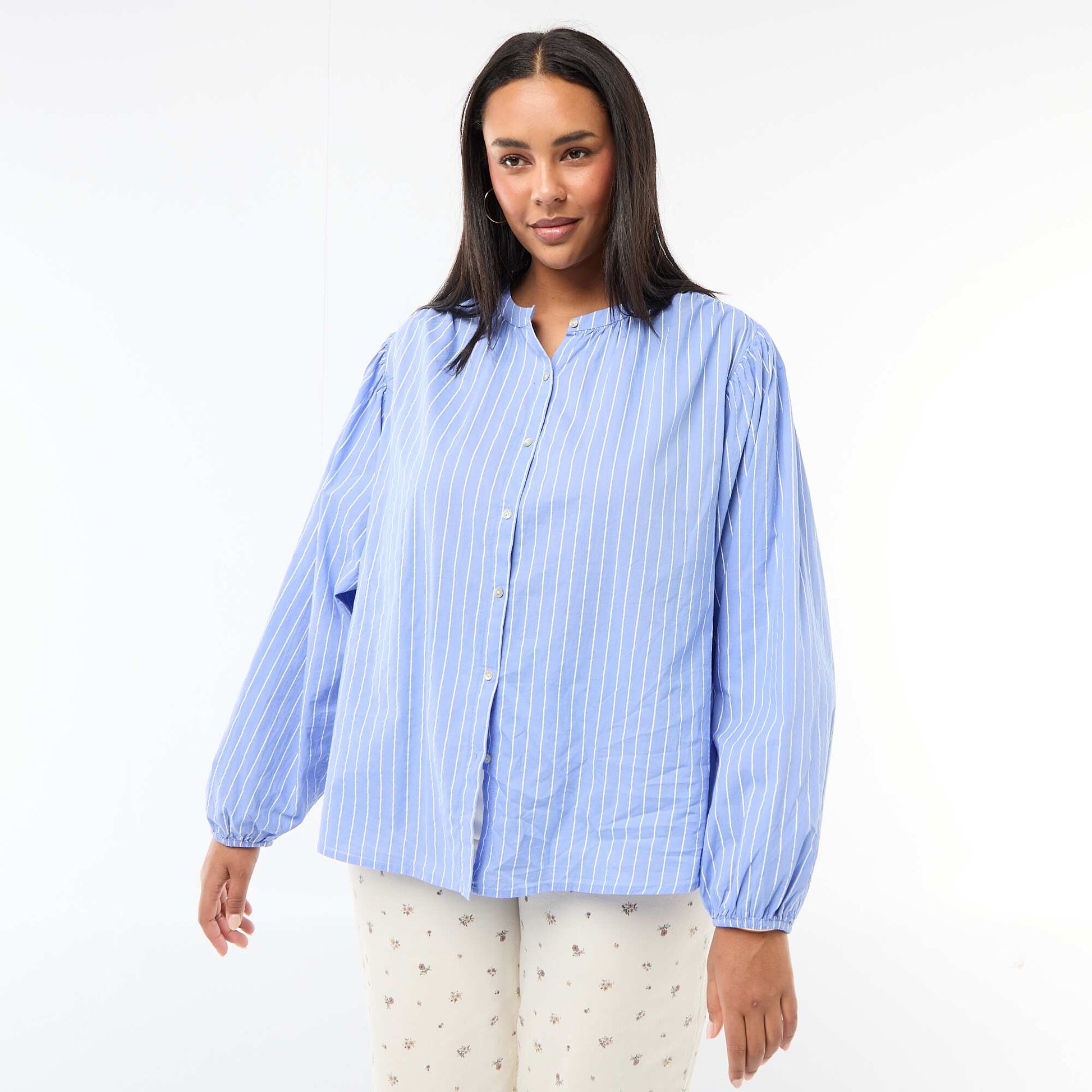 Blouse à col rond et manches longues BLEU