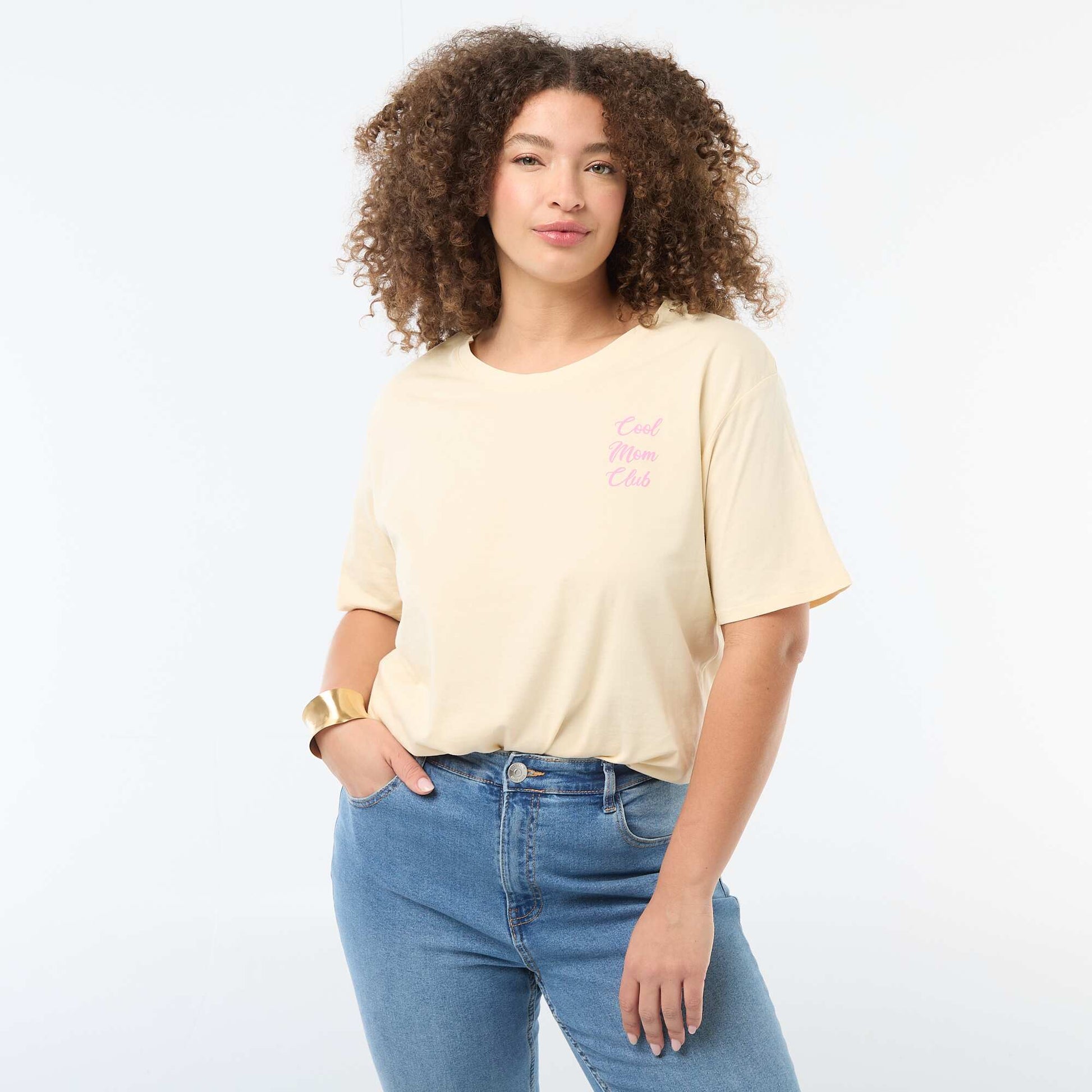 T-shirt 'fête des mères' imprimé manches courtes JAUNE