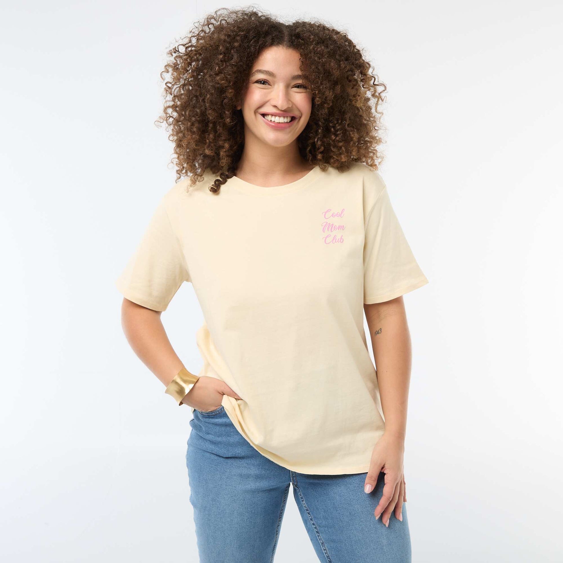 T-shirt 'fête des mères' imprimé manches courtes JAUNE