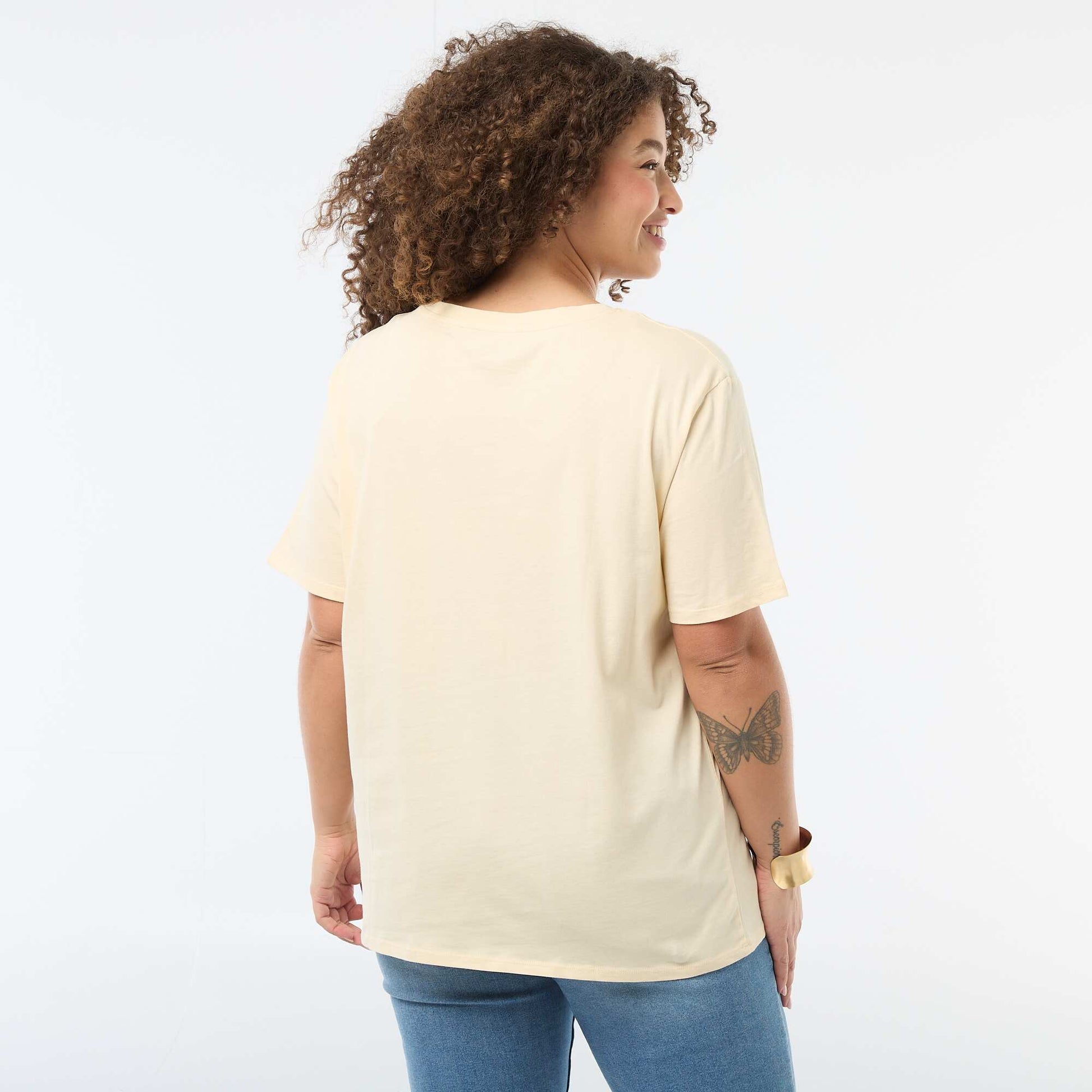 T-shirt 'fête des mères' imprimé manches courtes JAUNE