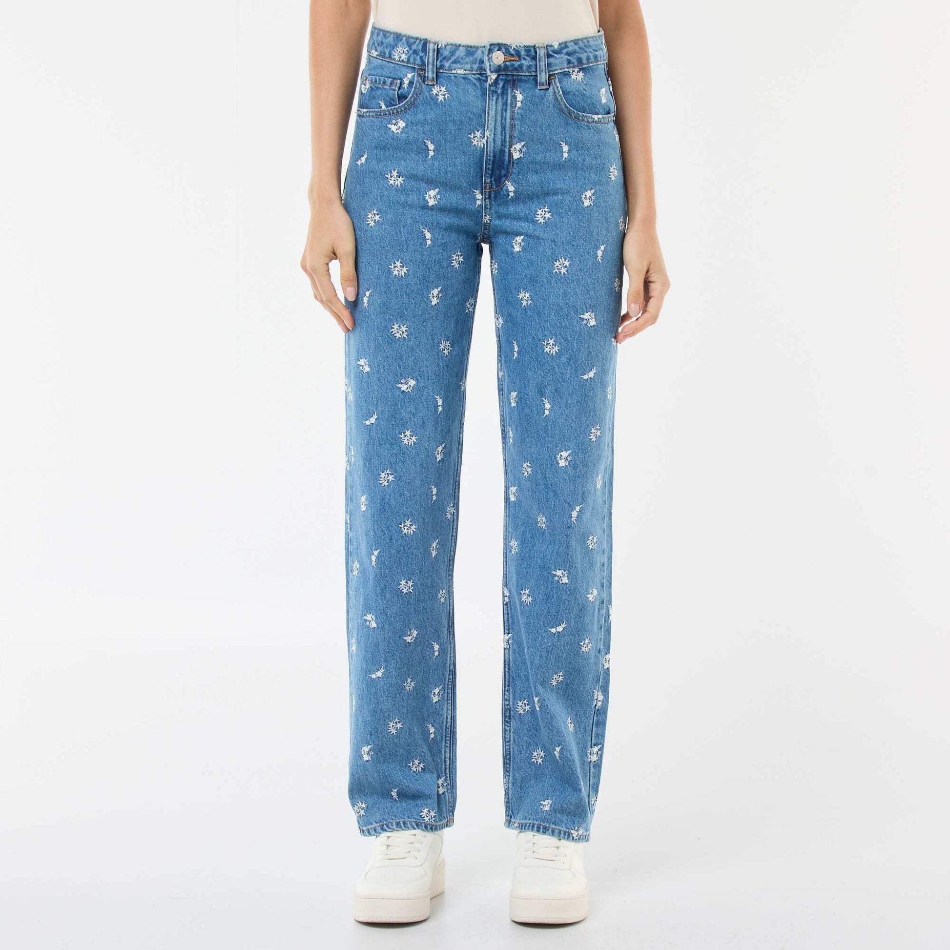 Jean regular avec broderie all-over en coton BLEU