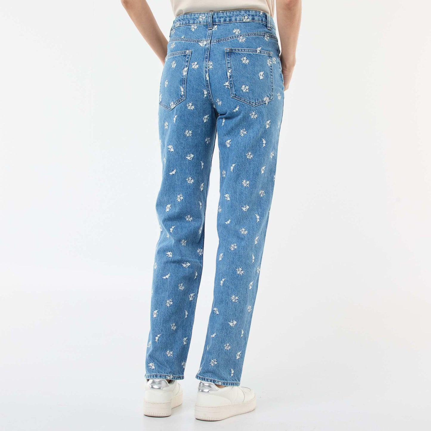 Jean regular avec broderie all-over en coton BLEU