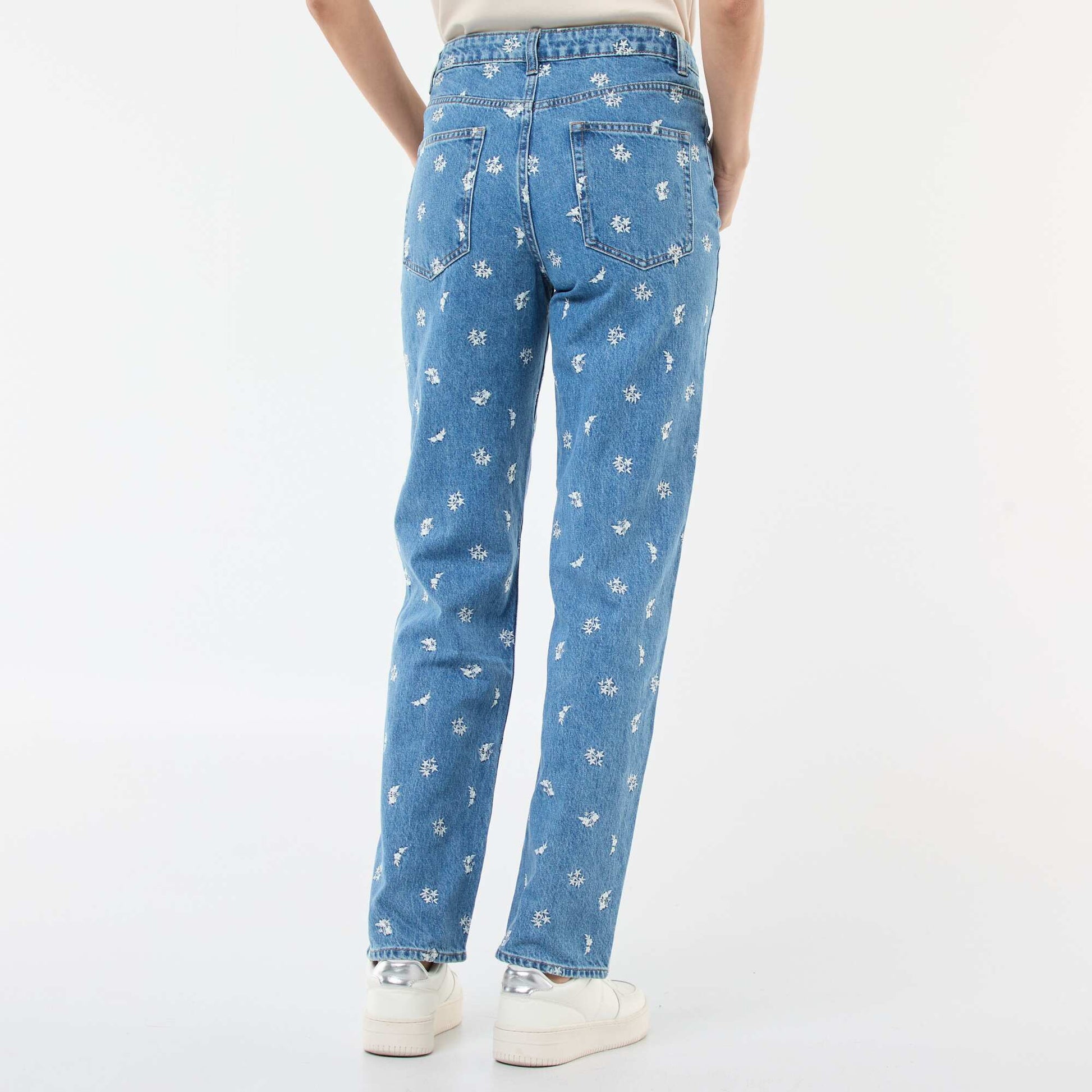 Jean regular avec broderie all-over en coton BLEU
