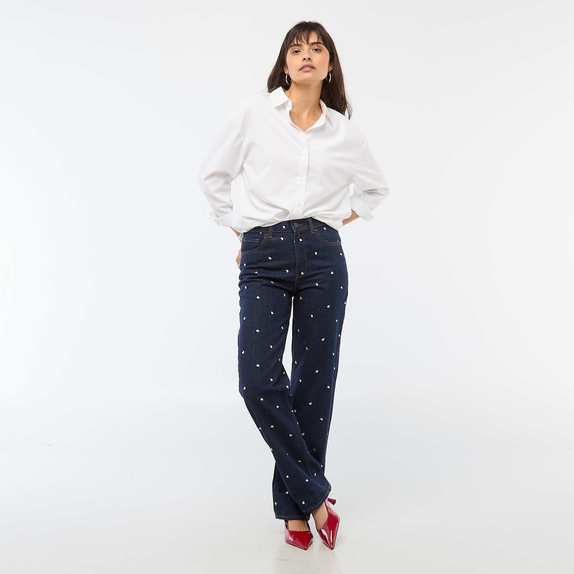 Jean regular avec broderie all-over en coton BLEU